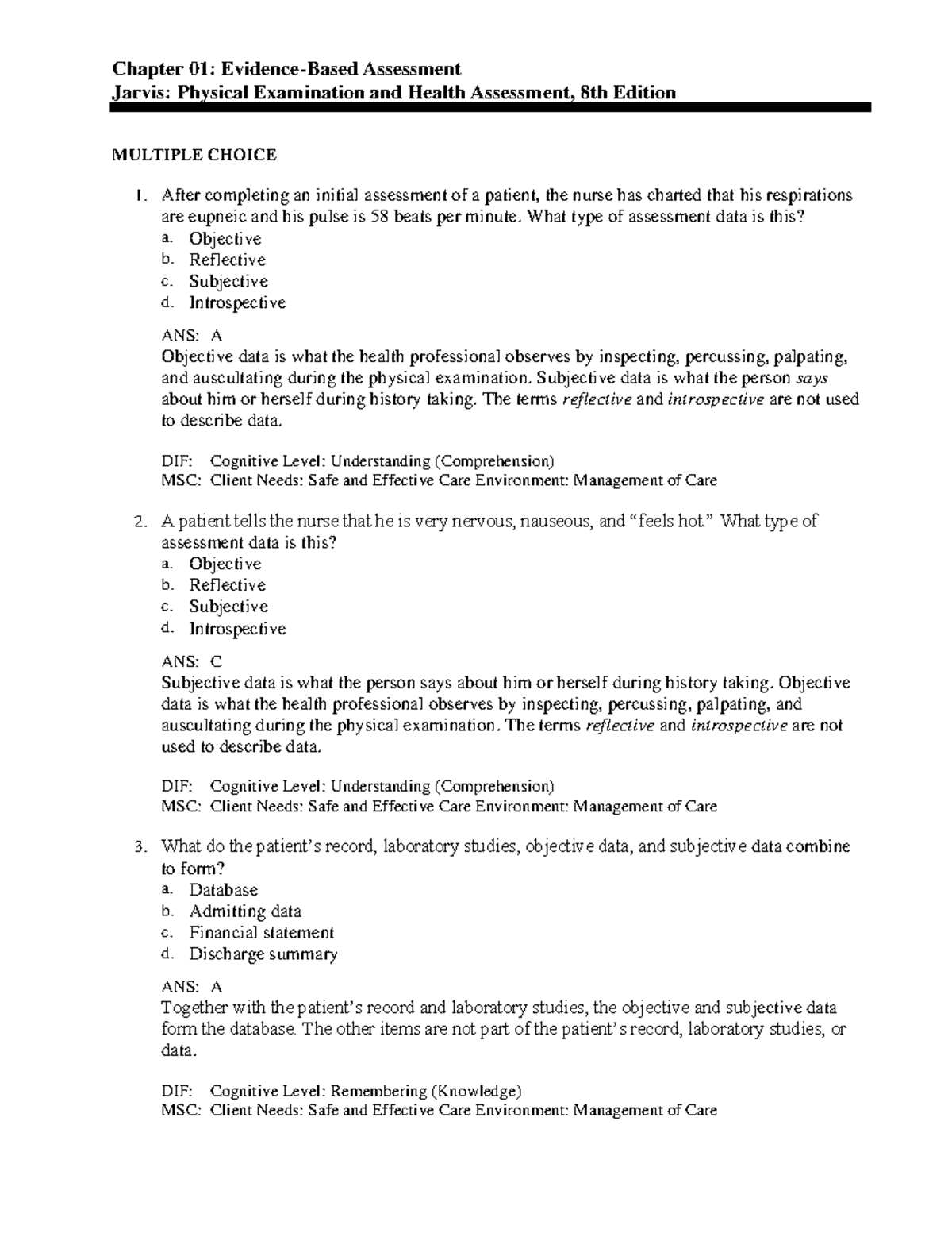 Physical Examination and Health Assessment 8e TB ch 1 - Chapter 01 ...