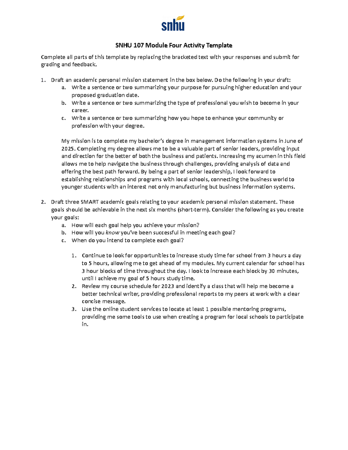 SNHU 107 Module Four Activity Template - SNHU 107 Module Four Activity ...