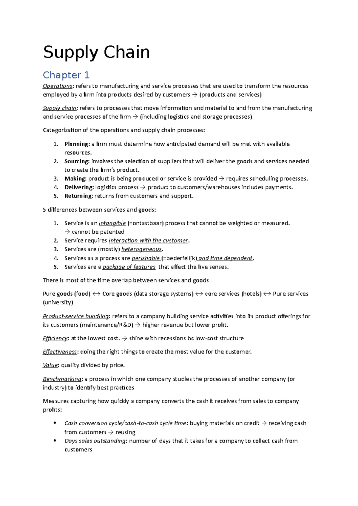 Supply Chain summary - Supply Chain Chapter 1 Operations: refers to ...