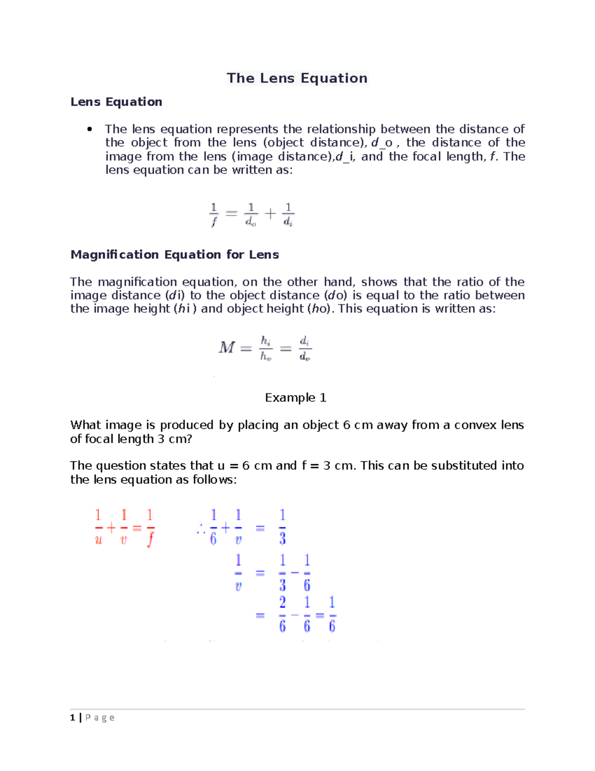 The Lens Equation The Lens Equation Lens Equation The lens equation