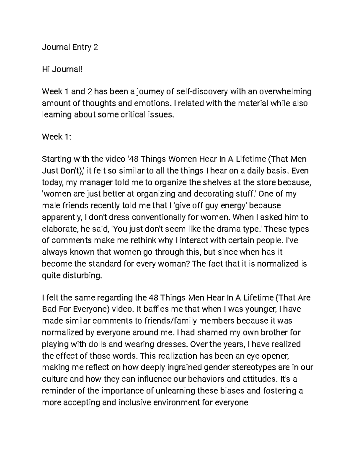Journal Entry 2 - I related with the material while also learning about ...