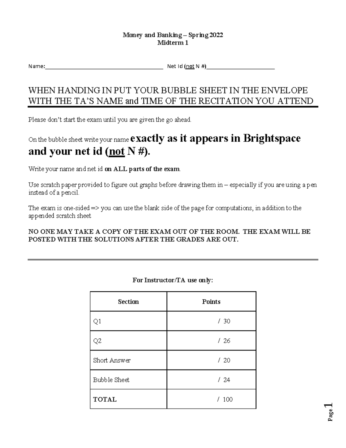Midterm 1 Spring 2022 Solutions 1 Money and Banking Spring 2022