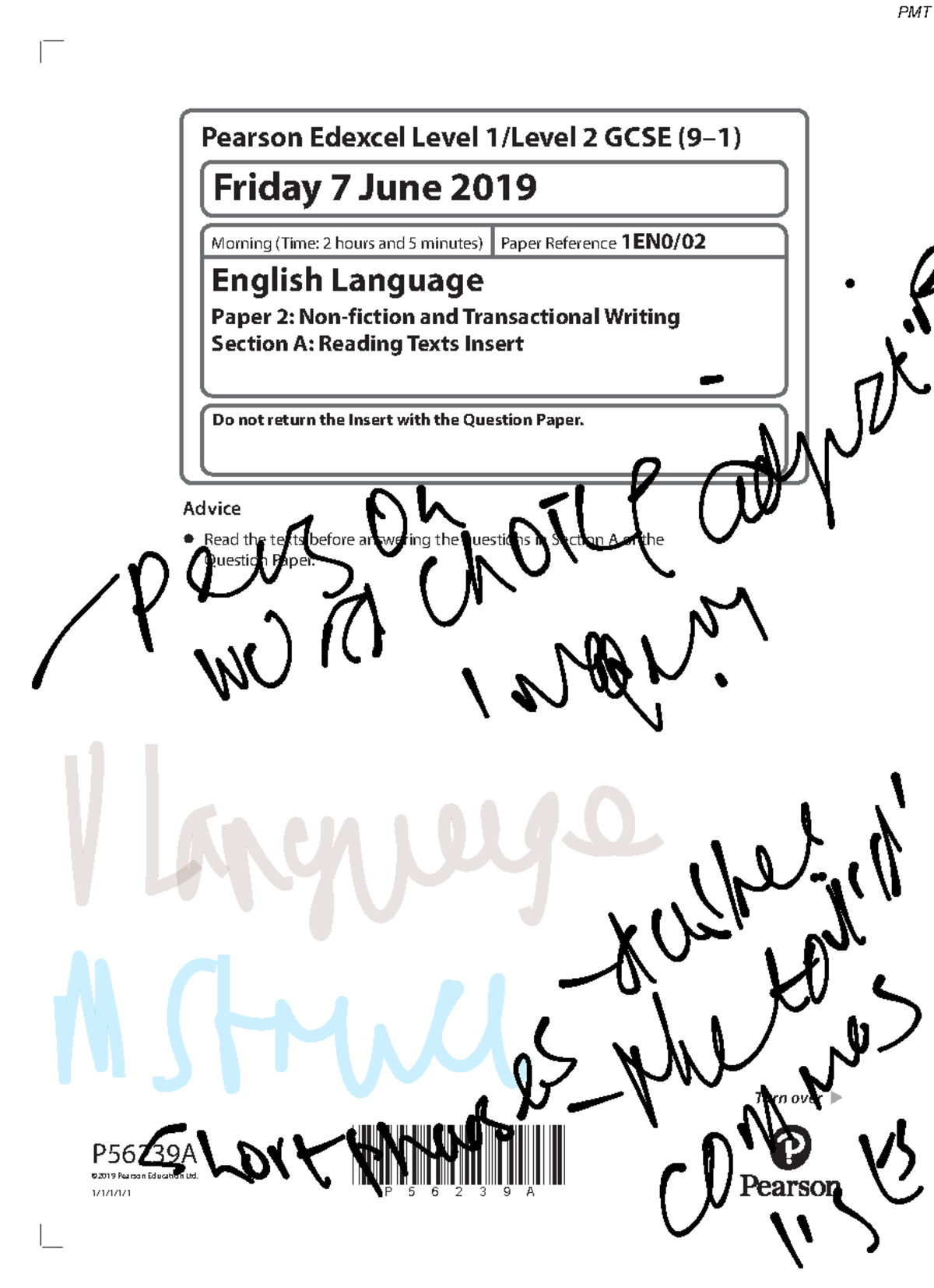 June 2019 IN - Paper 2 Edexcel English Language GCSE - P56239A Turn ...