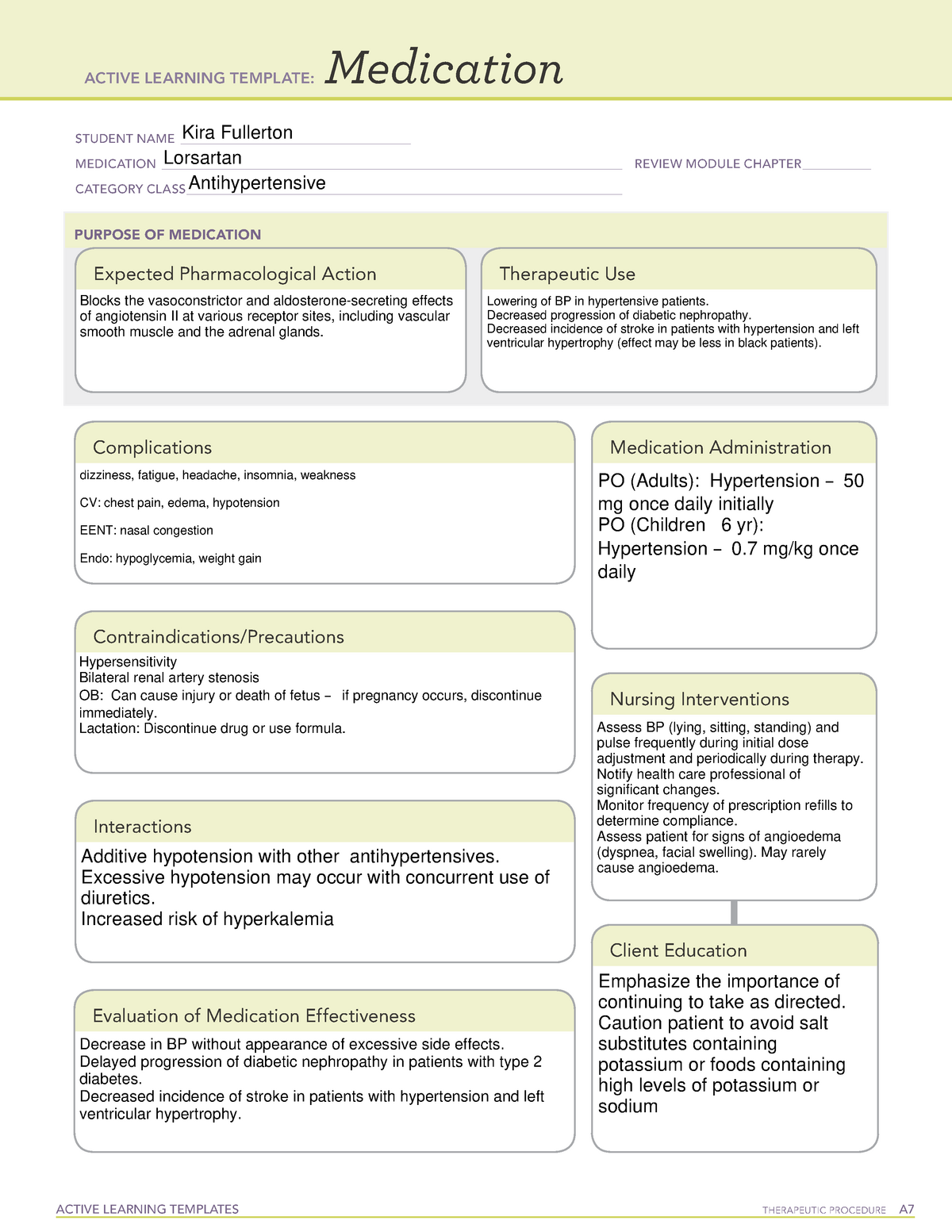 Lorsartan ARBS active learning - NUR3145 - Studocu