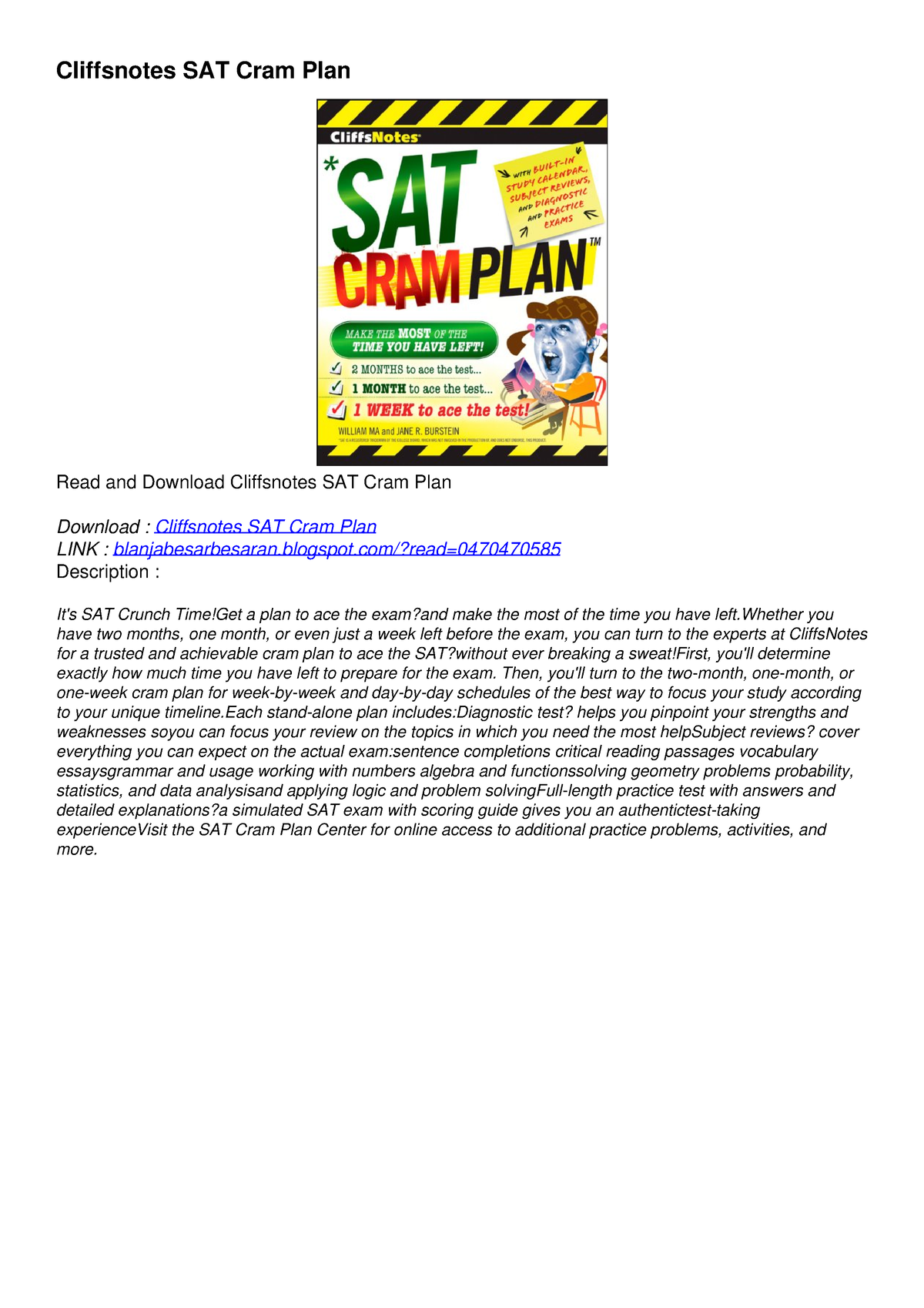 PDF BOOK DOWNLOAD Cliffsnotes SAT Cram Plan Epub - Cliffsnotes SAT Cram ...