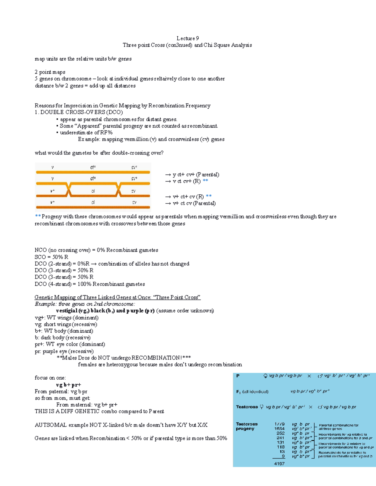 Lecture 9 notes - 3 point cross & chi square analysis - Lecture 9 Three ...
