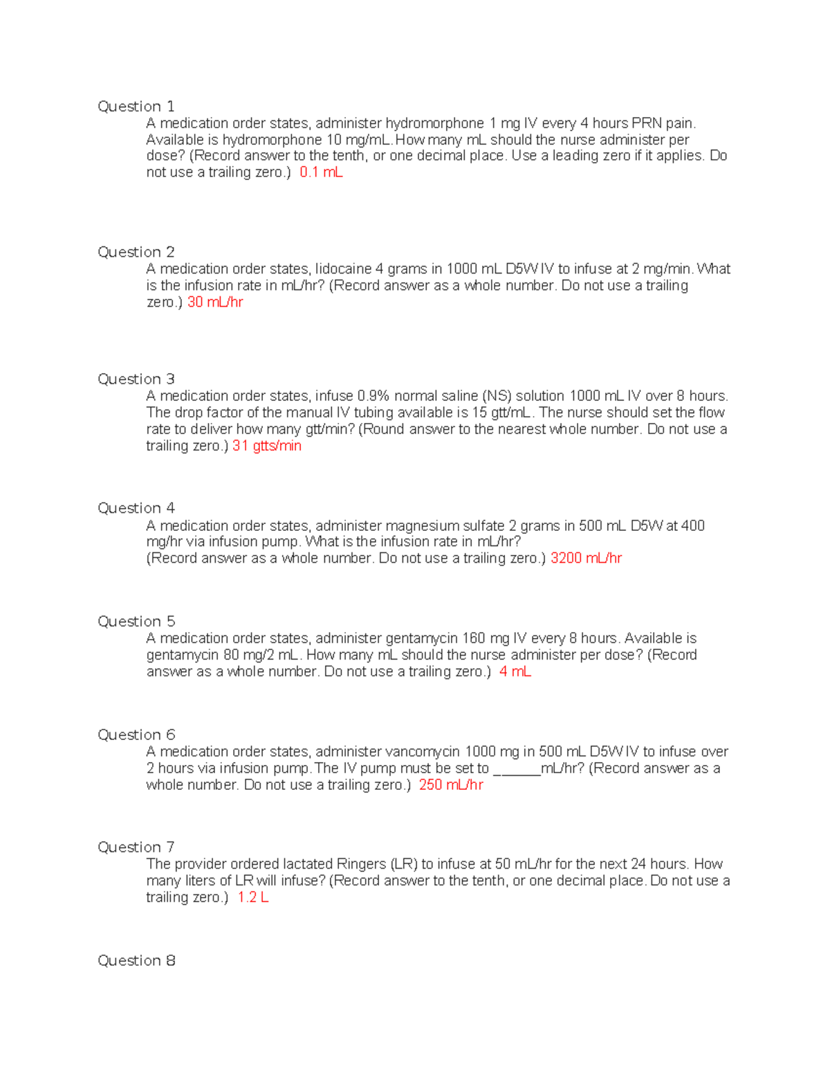 Dosage and Calc Practice - Question 1 A medication order states ...