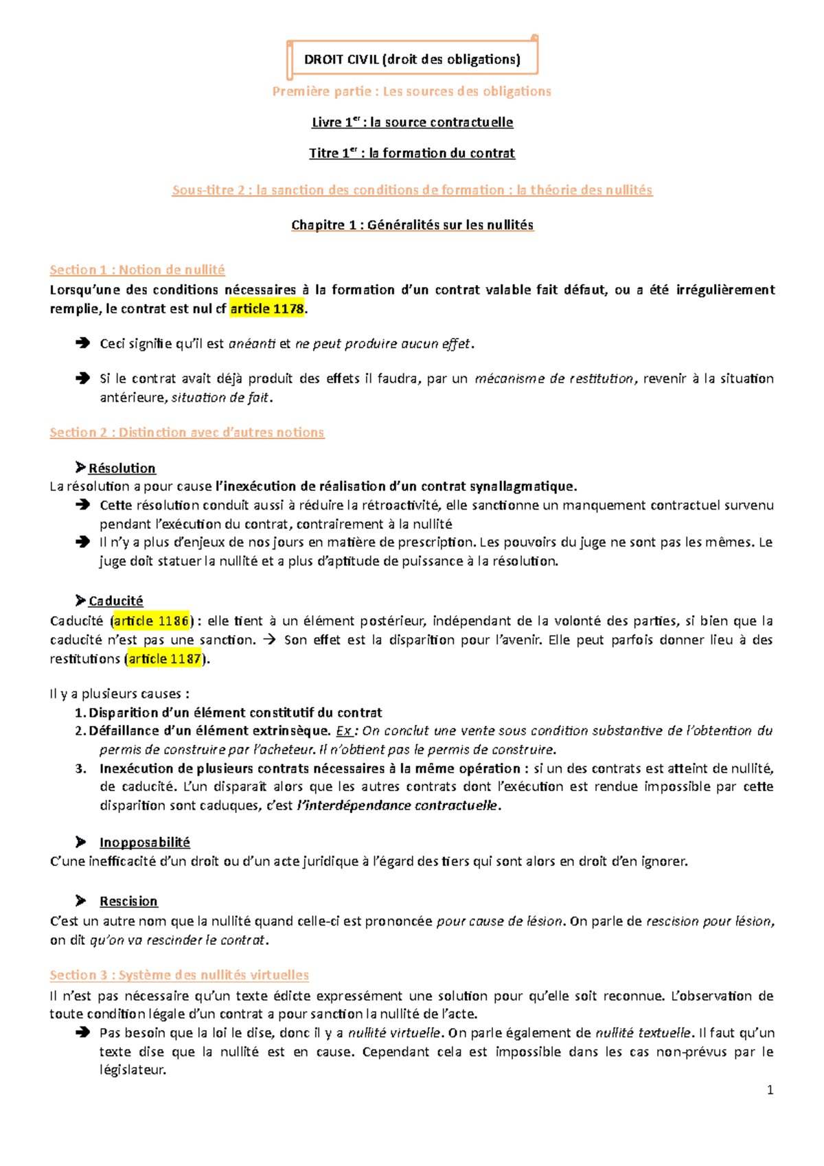 Droit Civil partie 1 livre 1 titre 1 chap 2.1 fiche - DROIT CIVIL ...