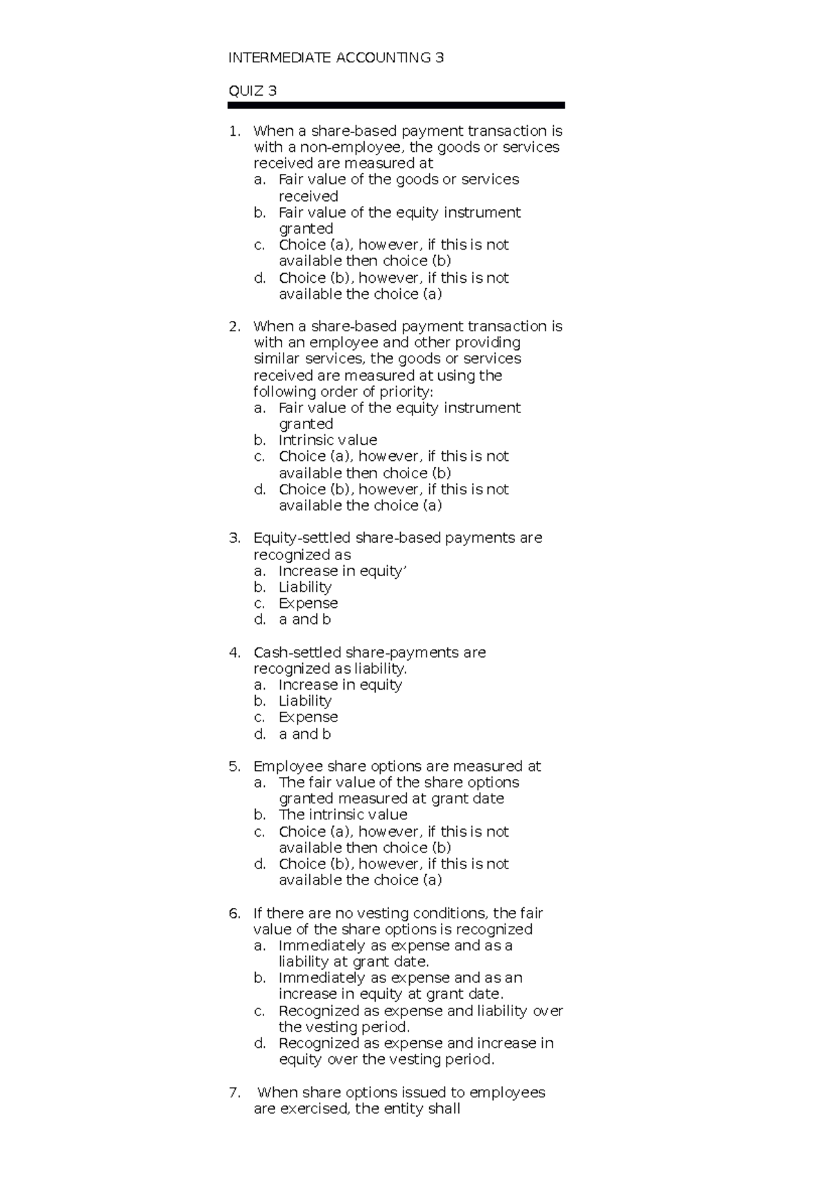 Quiz-3-IA3 - Study - INTERMEDIATE ACCOUNTING 3 QUIZ 3 When a share ...