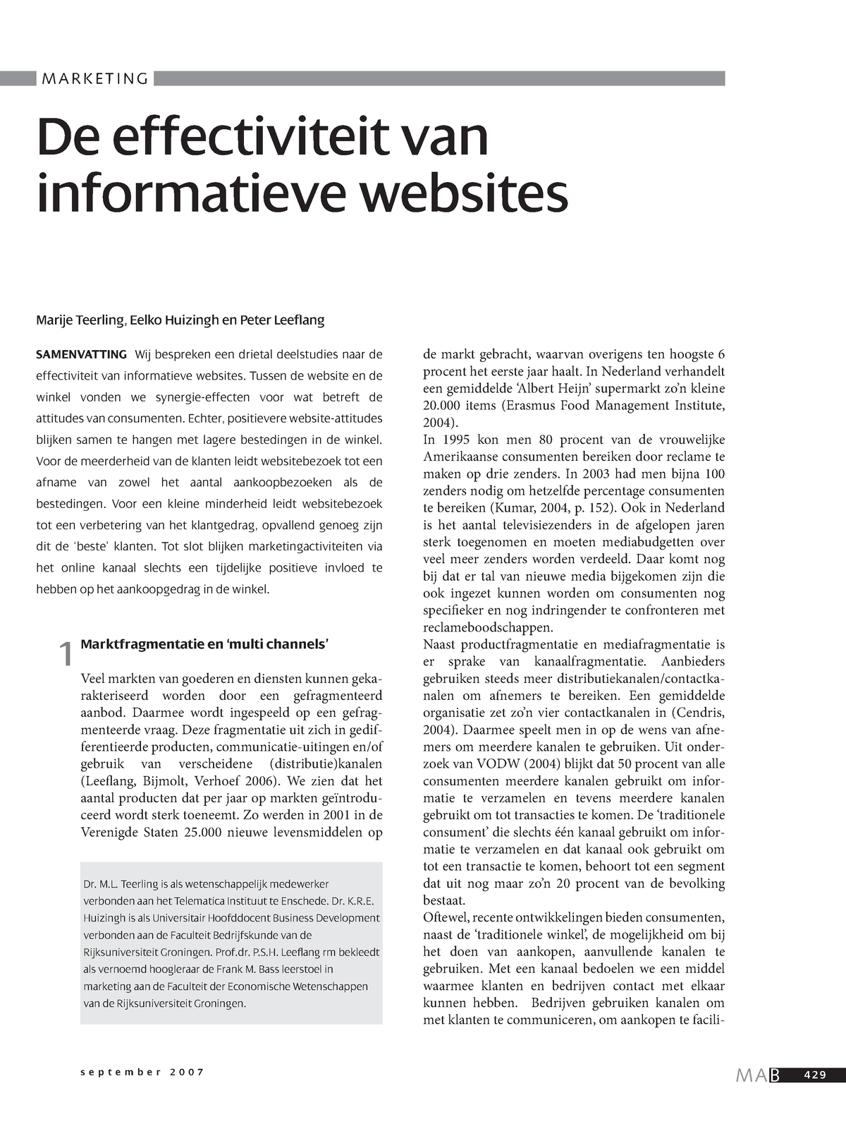 De Effectiviteit Van Informatieve Websites - S E P T E M B E R 2 0 0 7 ...