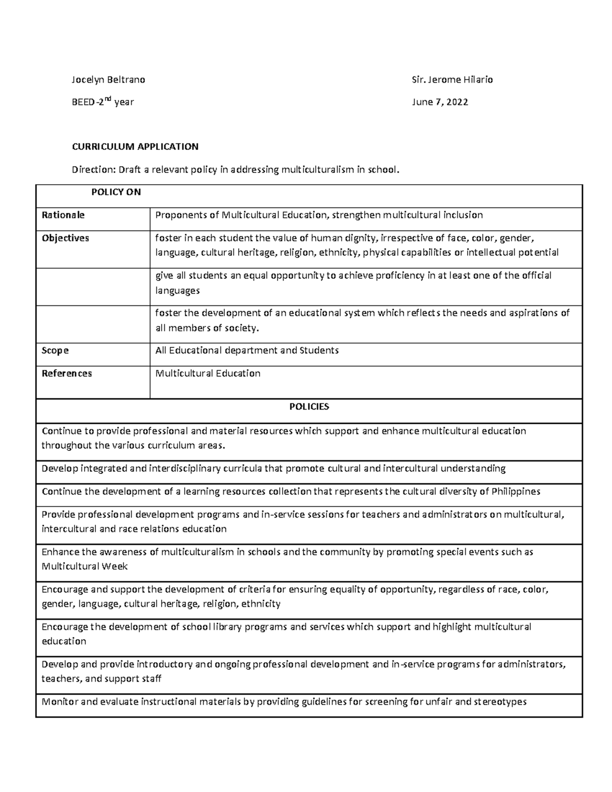 Curriculum Application - Jocelyn Beltrano Sir. Jerome Hilario BEED- 2 ...