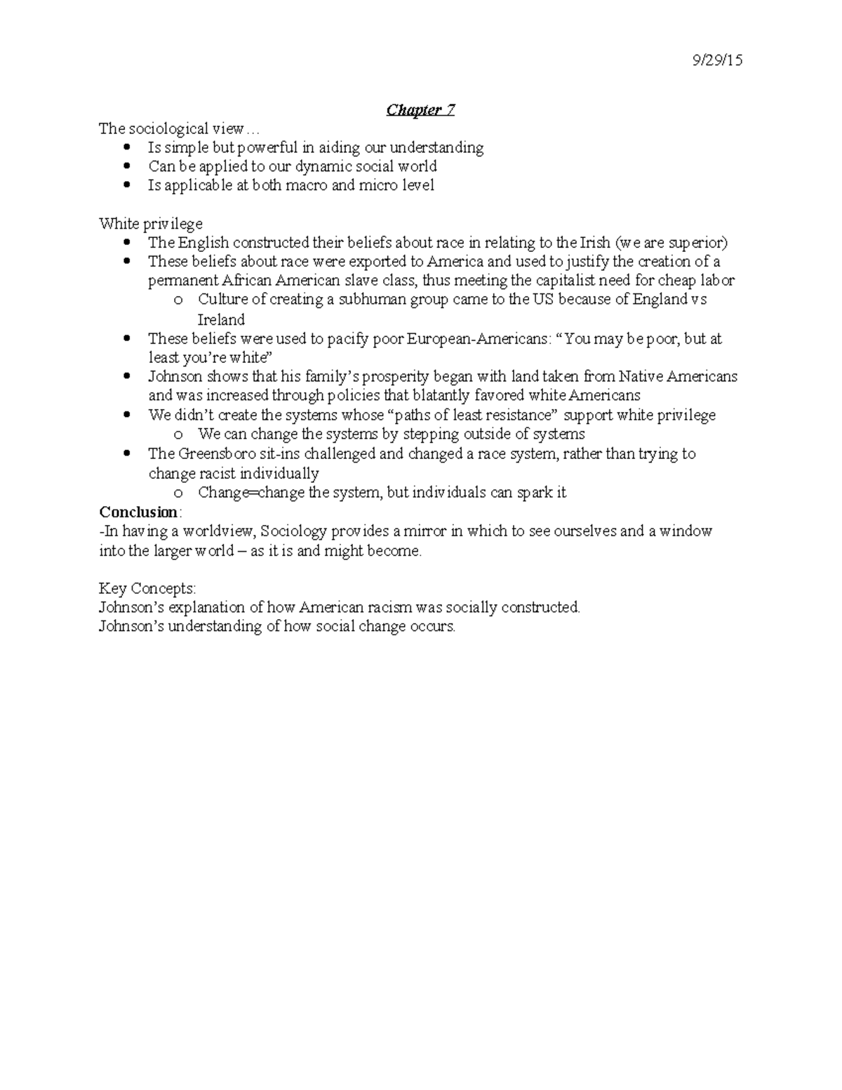 Chapter 7 - Lecture notes 7 - 9/29/15 Chapter 7 The sociological view ...