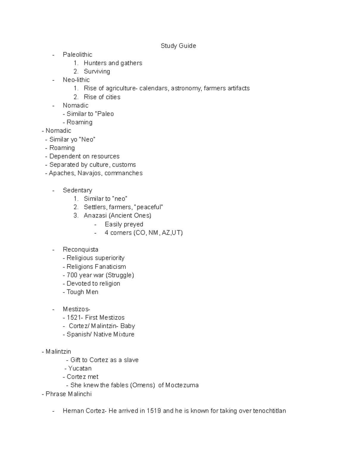 Study Guide History notes Study Guide Paleolithic Hunters and