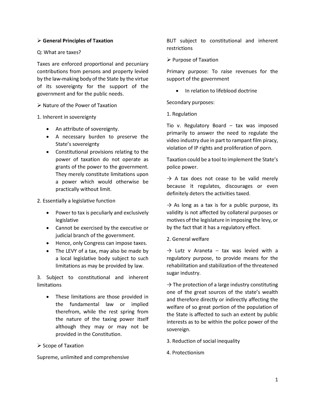 General Principles - Taxation - Nature Of The Power Of Taxation 1 ...