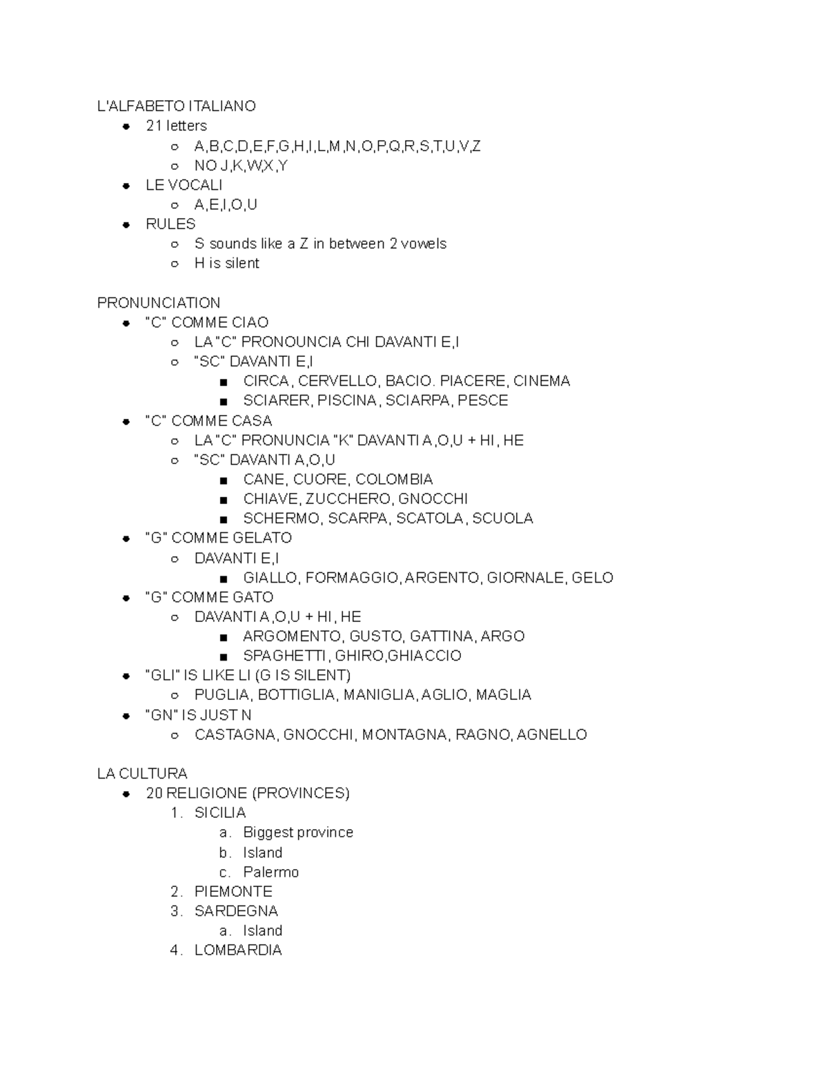 Italien Study Sheet Studocu