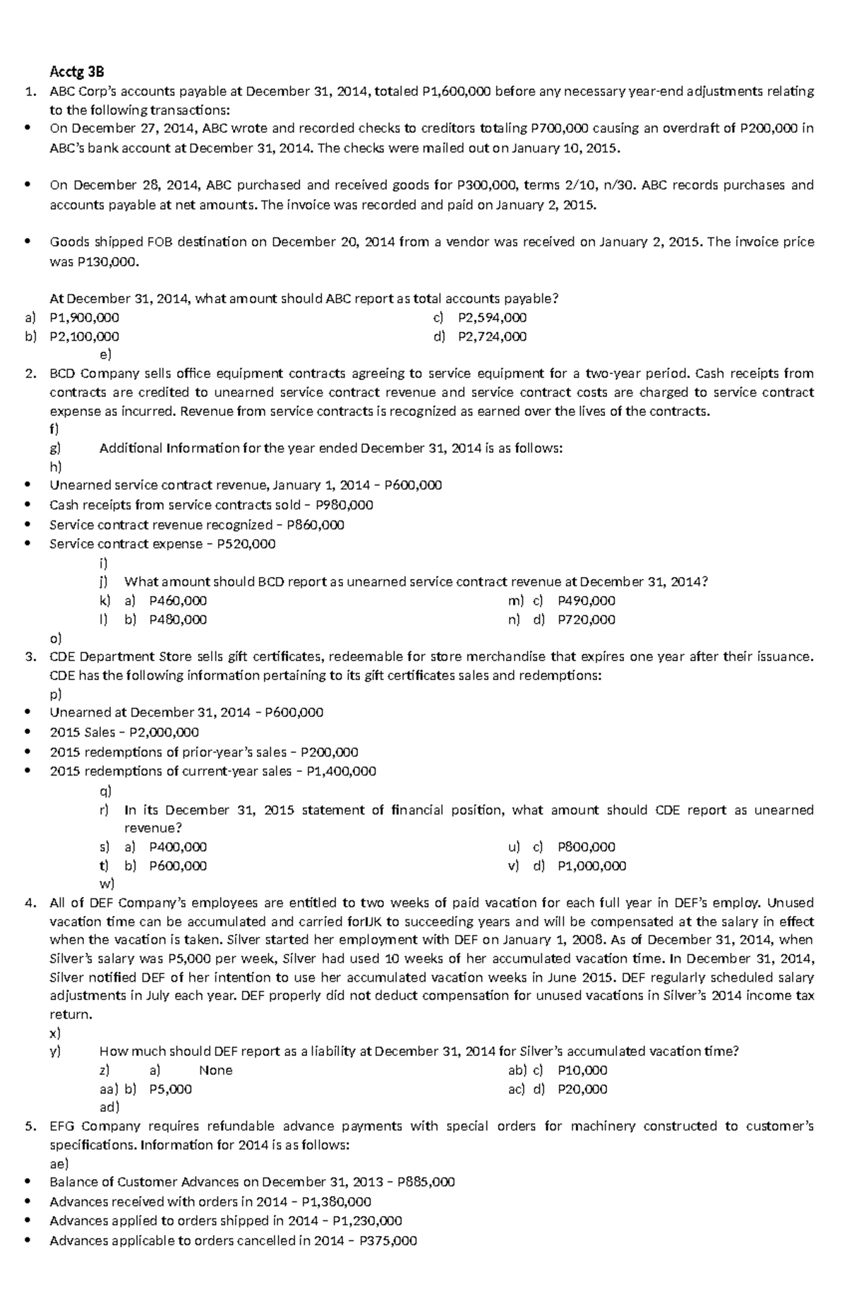 Reviewer problem acc3b and tax 1 - Acctg 3B ABC Corp’s accounts payable ...