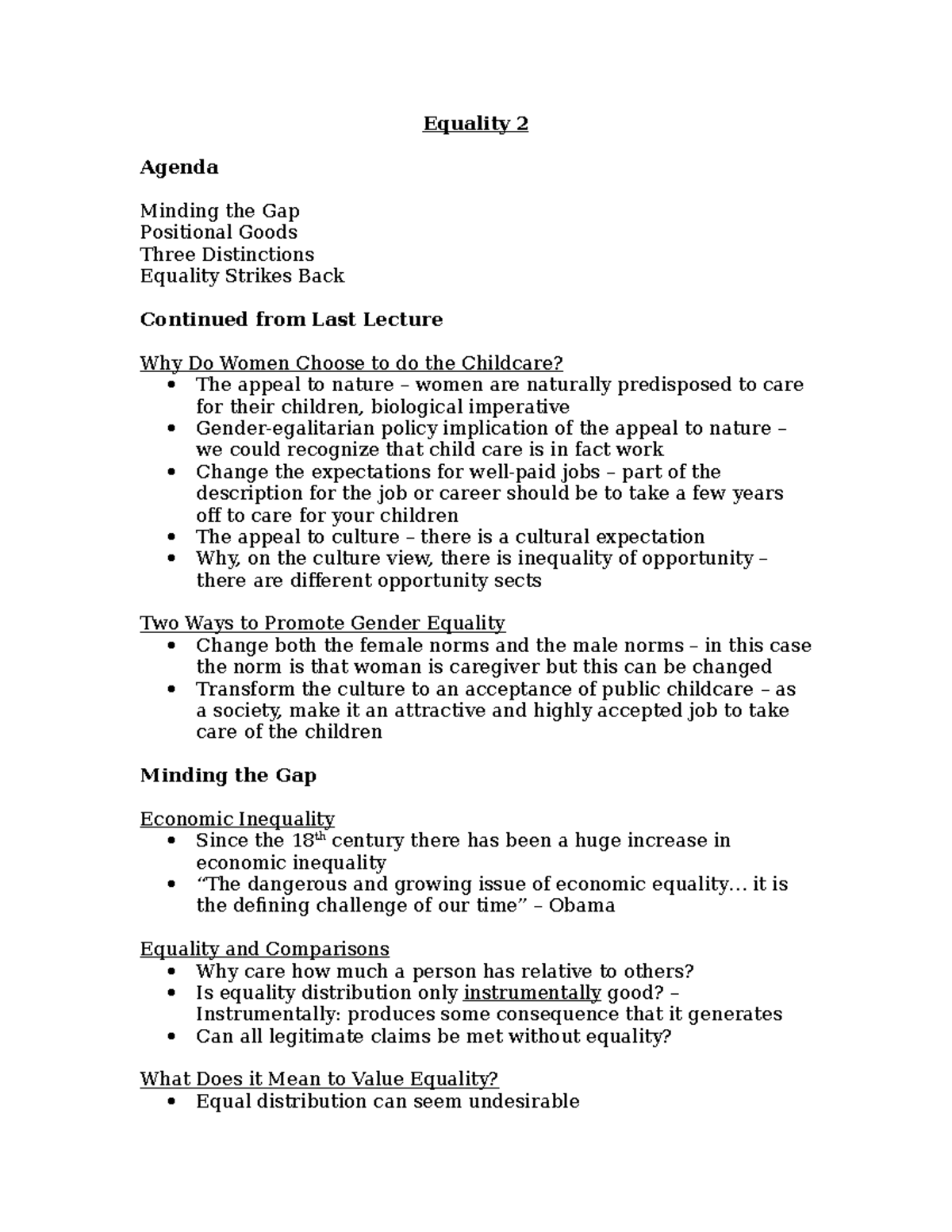 Equality 2 - polisci 1020 - Equality 2 Agenda Minding the Gap ...