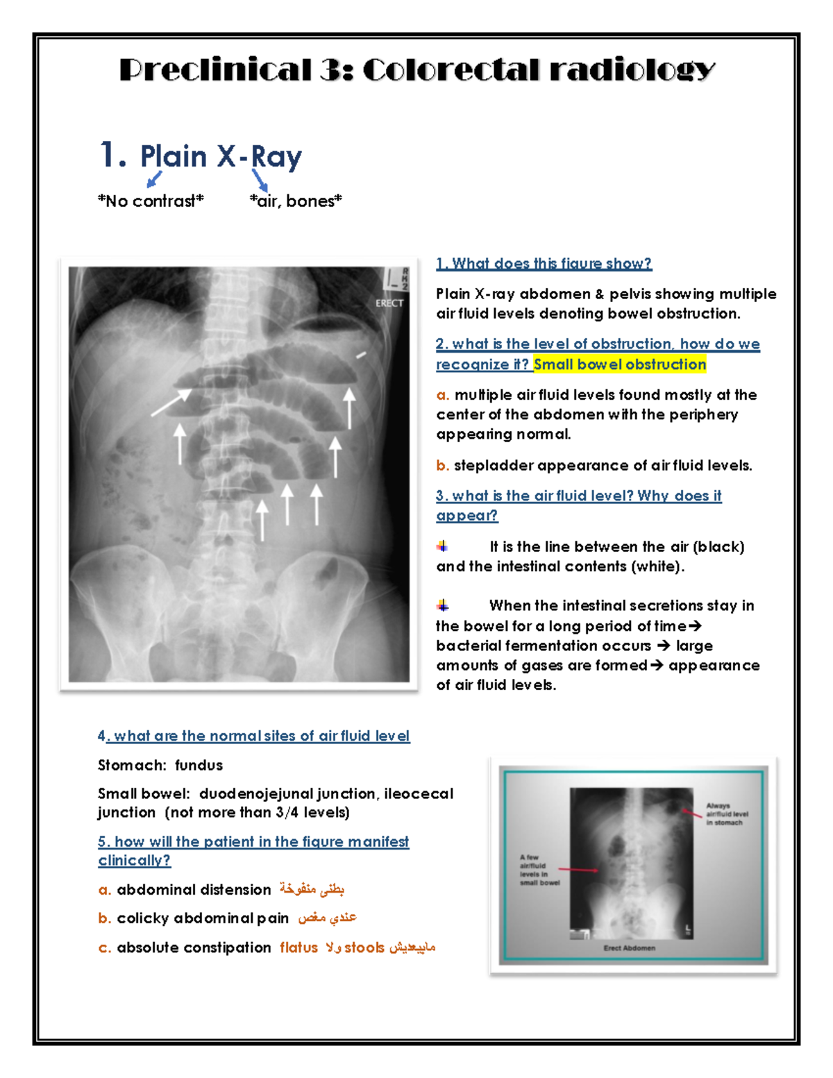 D2.colorectal radiology 1. Plain XRay No contrast air, bones