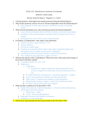 Exam 1 Study Guide S23 - M POLS 1101: American Government (Spring 2023 ...