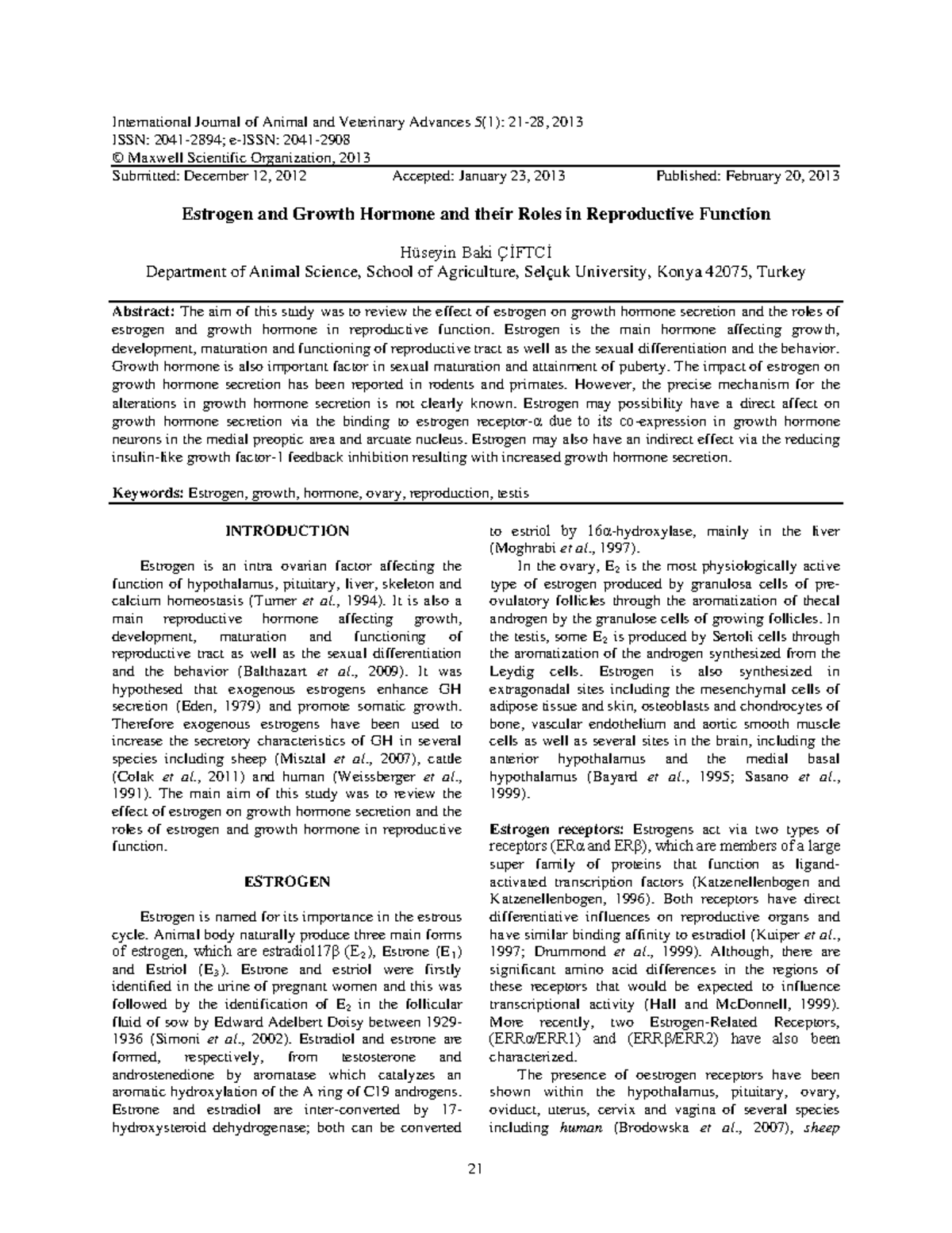 Estrogen function and growth hormone - International Journal of Animal ...