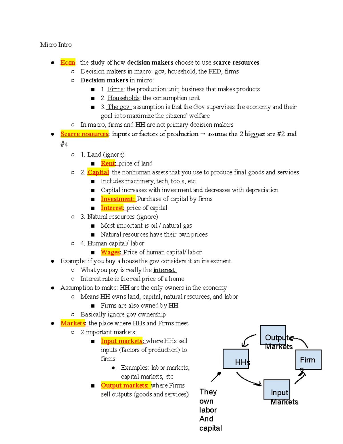 Intro to Micro Test 1 notes Micro Intro Econ the study of how