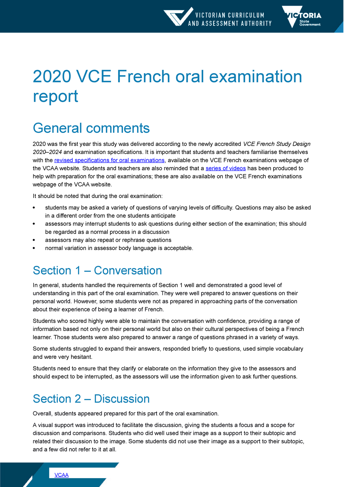 2020french-oral-exam-report-2020-vce-french-oral-examination-report