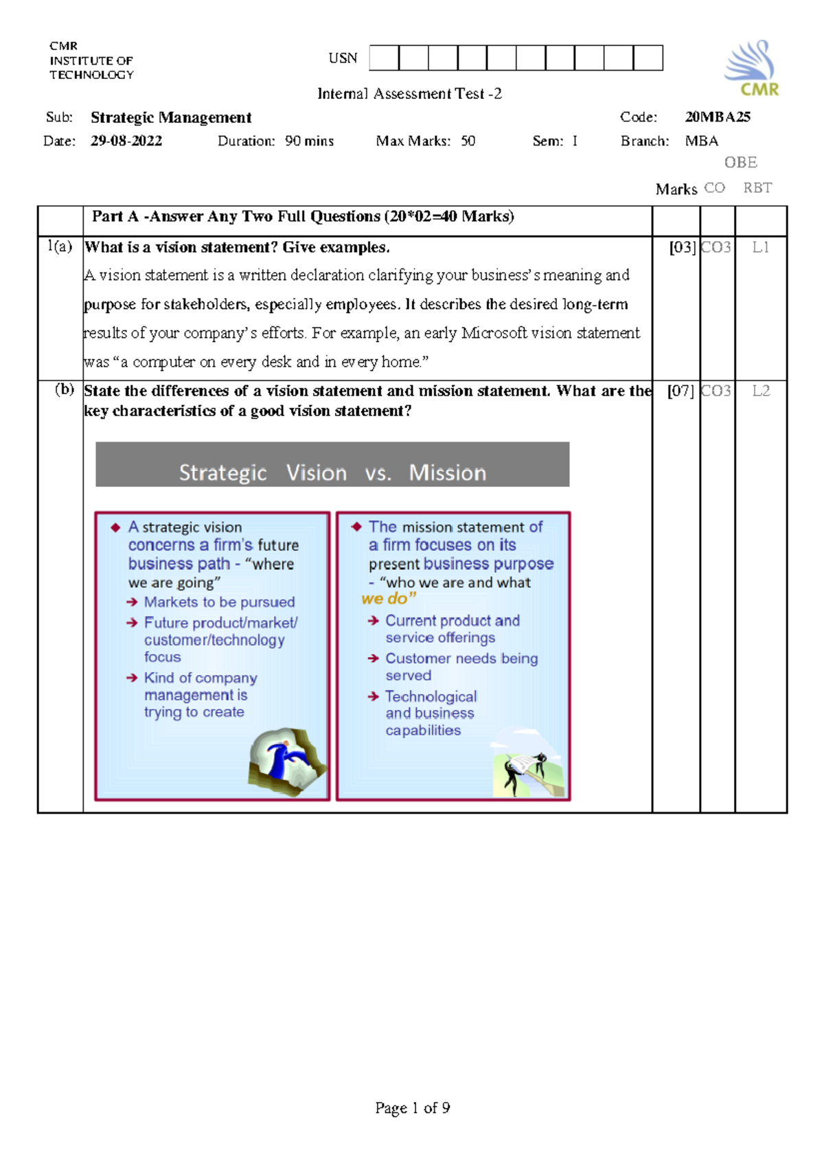 SM IAT II - internal question paper with solution - CMR INSTITUTE OF ...
