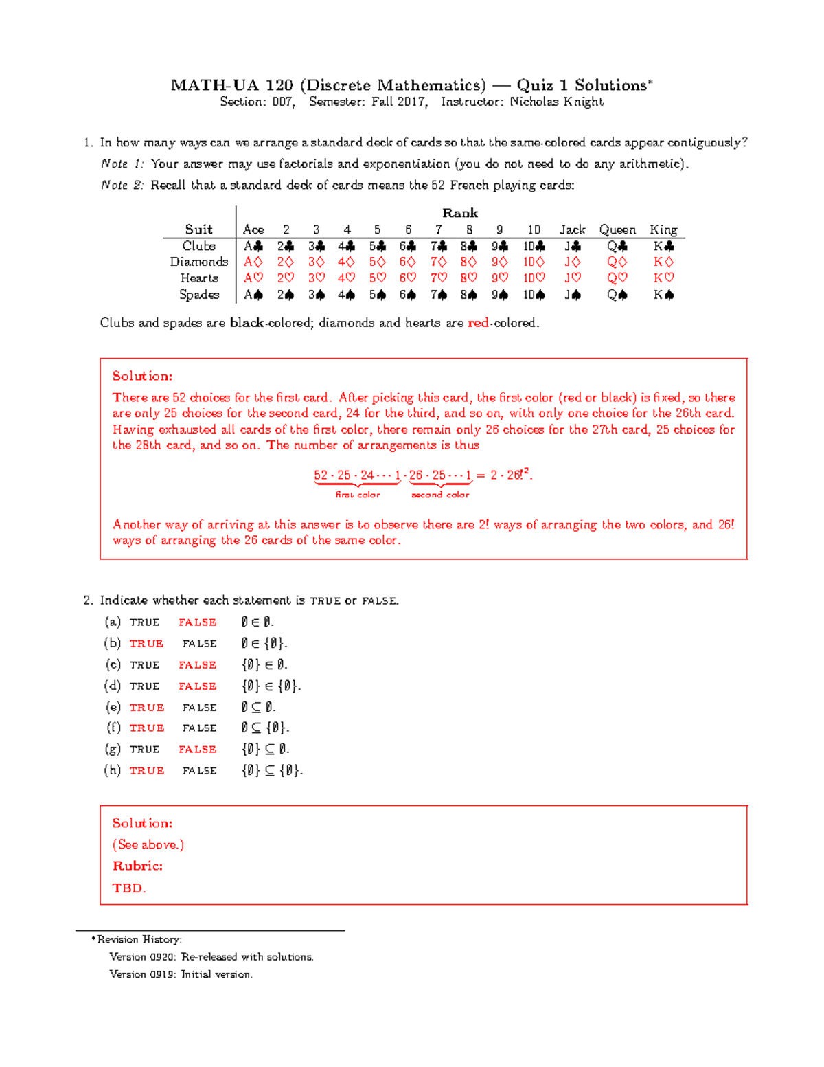 In class Quiz 1 - MATH-UA 120 (Discrete Mathematics) — Quiz 1 Solutions ...