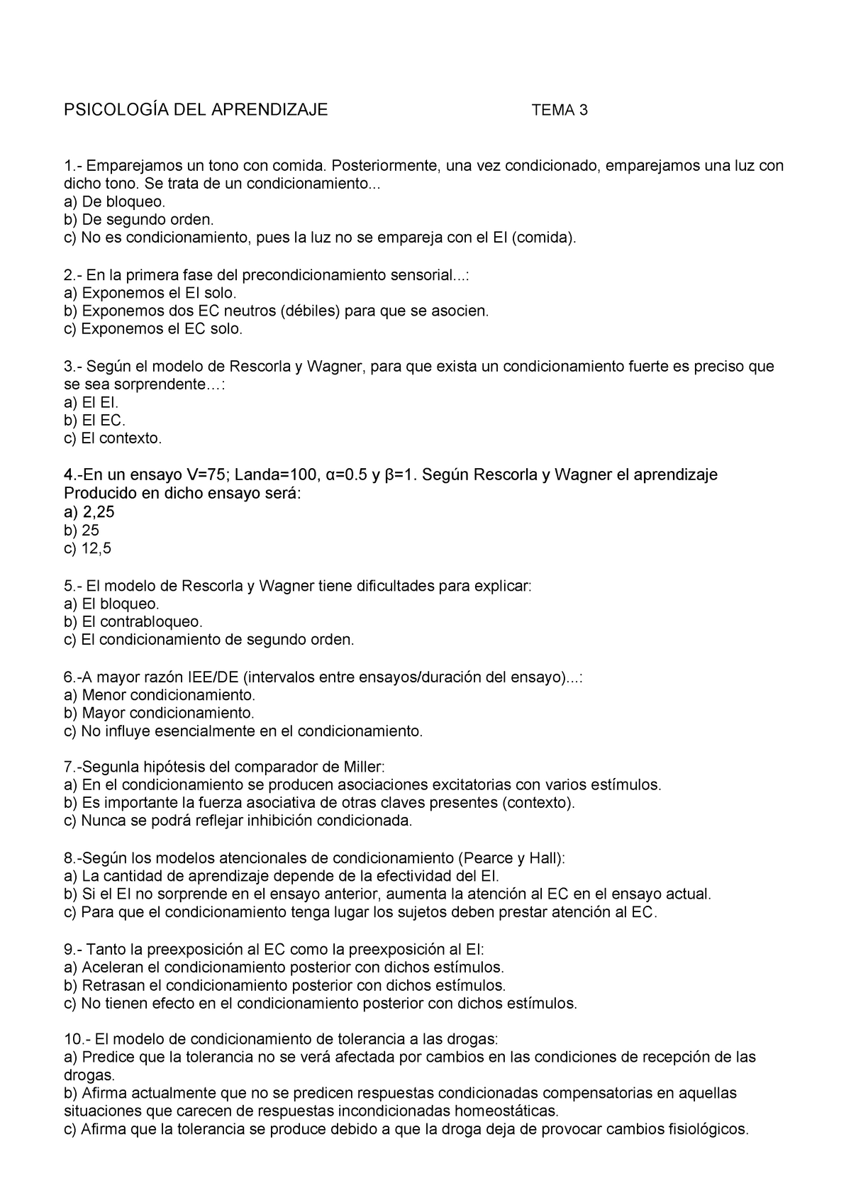 Examen Psicolog A Del Aprendizaje Tema Autoevaluaci N Preguntas Y Respuestas Psicolog A Del