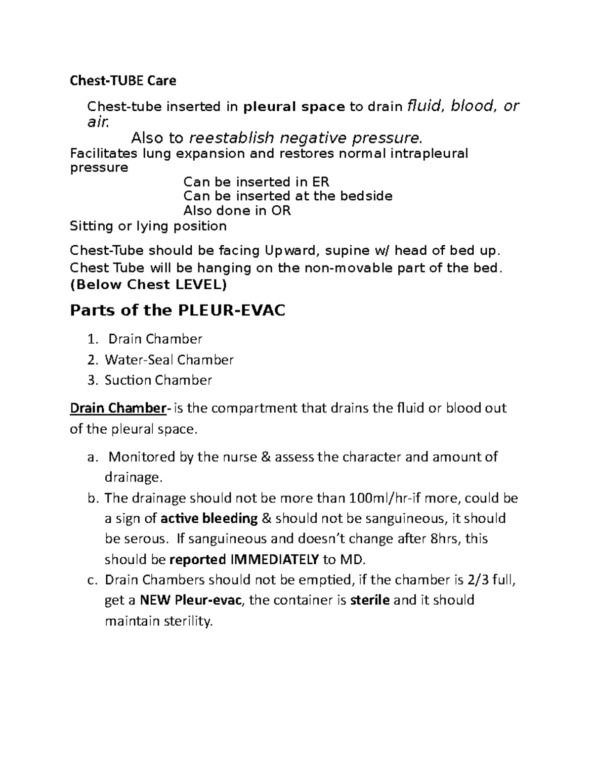 ChestTube CARE Term 2 Chest tube care and signs and symptoms to know