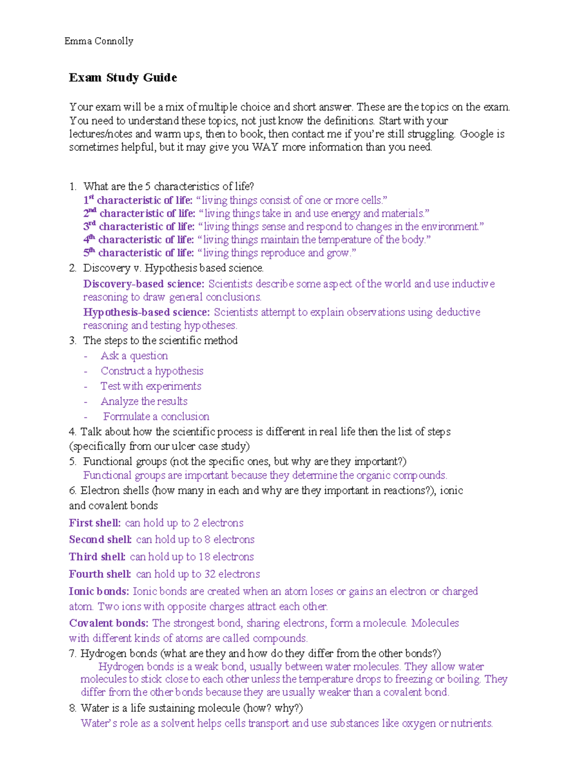 Exam 1 Review SP23 - Emma Connolly Exam Study Guide Your exam will be a ...