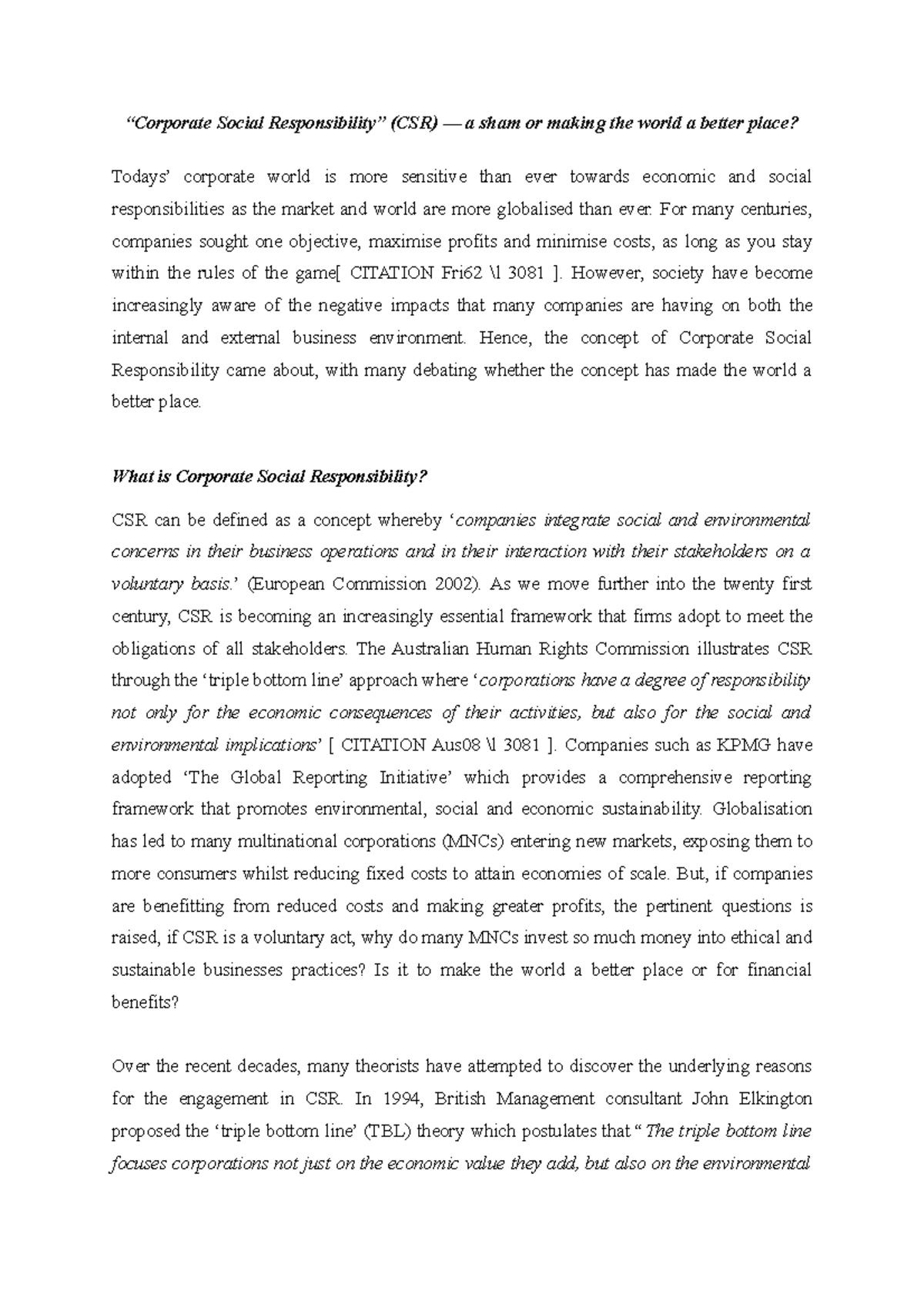 essay on csr