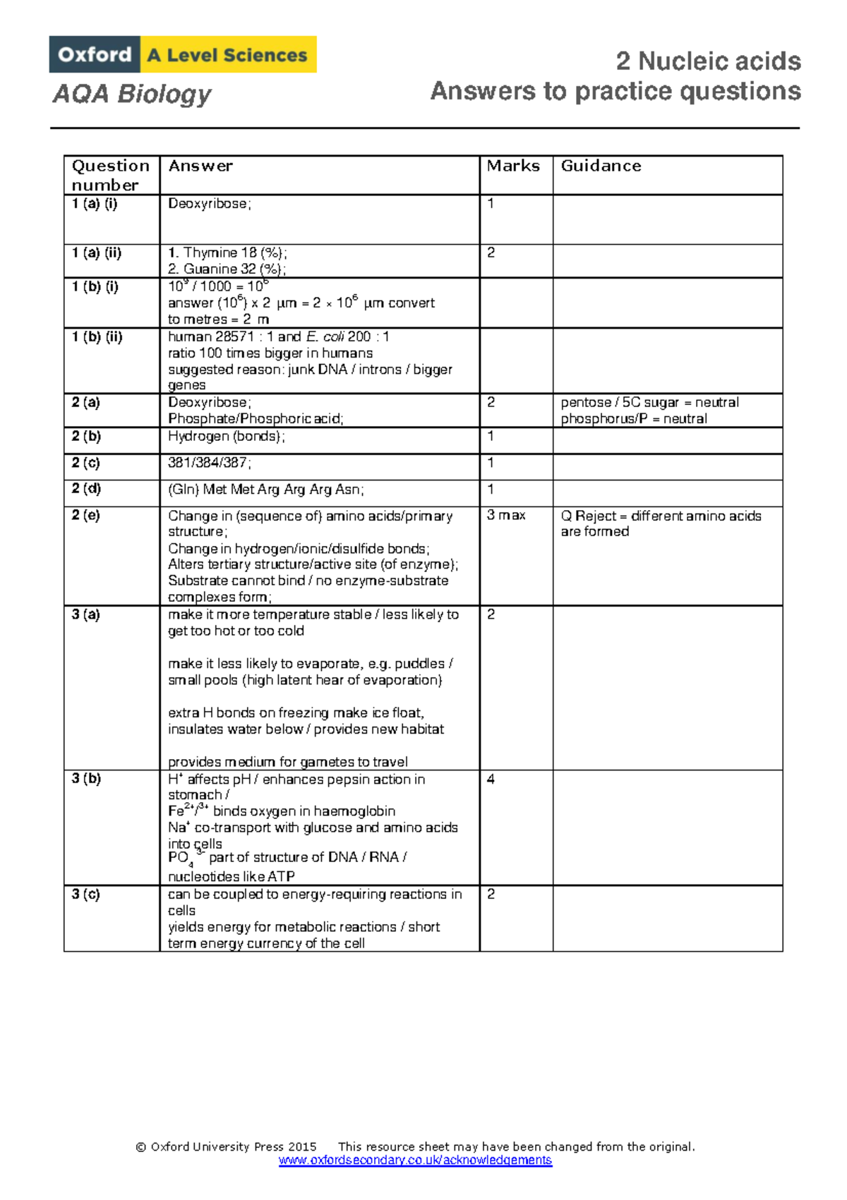 Chap2 Nucleic book answers AQA Biology 2 Nucleic acids Answers to
