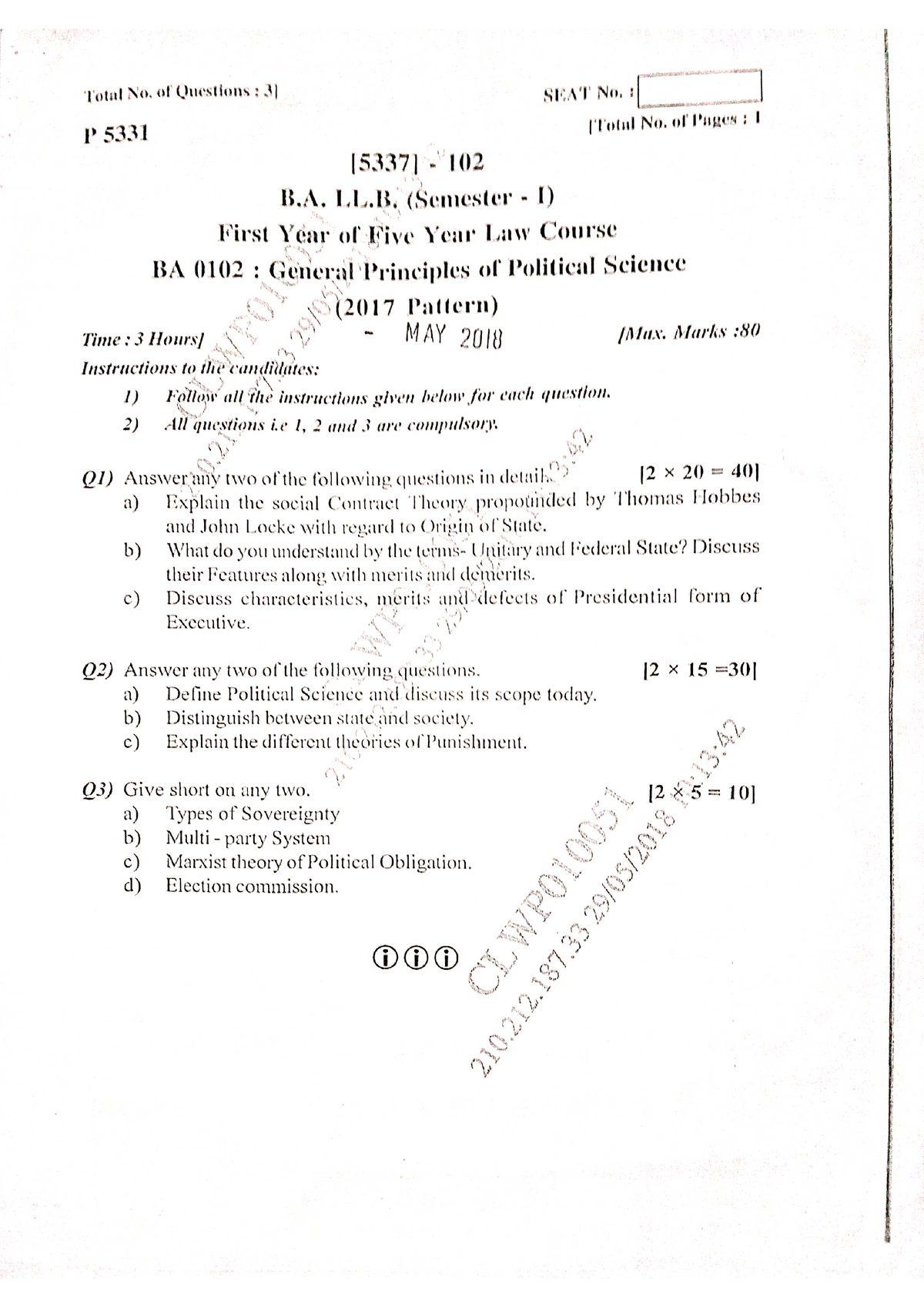 Political Science Pyq - 7 years combined pyqs - BA-llb - Studocu