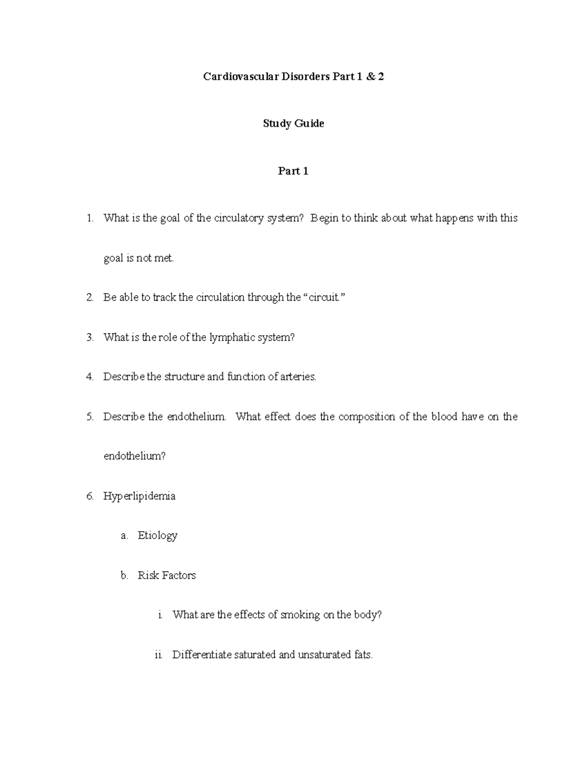 Cardiovascular Study Guide-2 - Cardiovascular Disorders Part 1 & 2 ...
