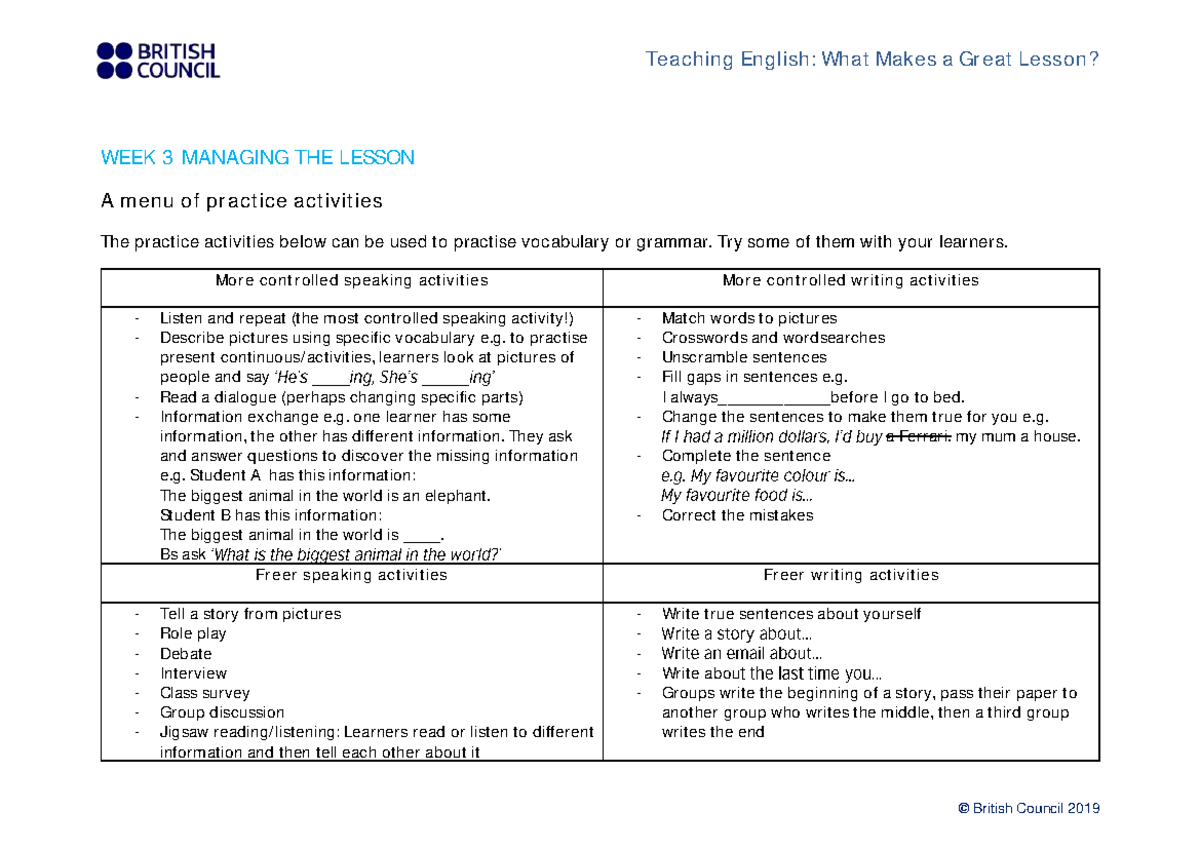 Sample/practice exam, questions and answers - Teaching English: What ...
