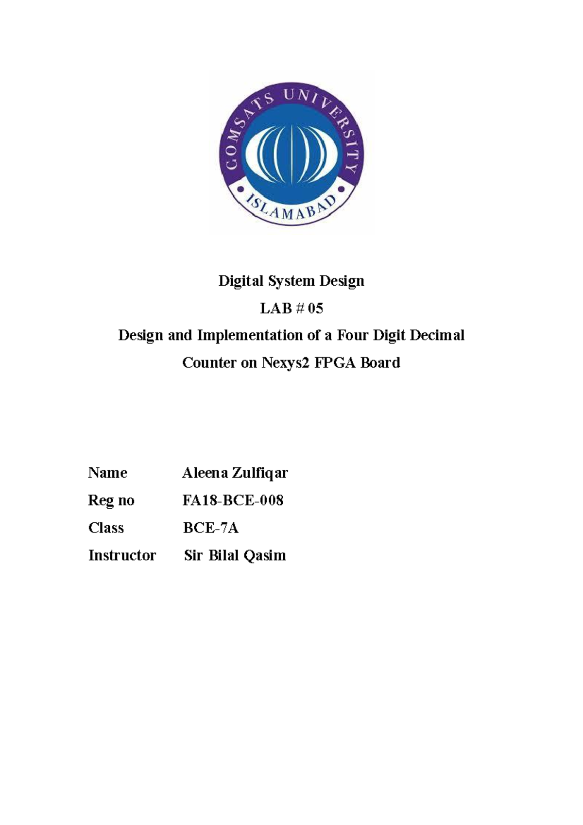 Digital system design lab 5 - Digital System Design LAB # 05 Design and ...