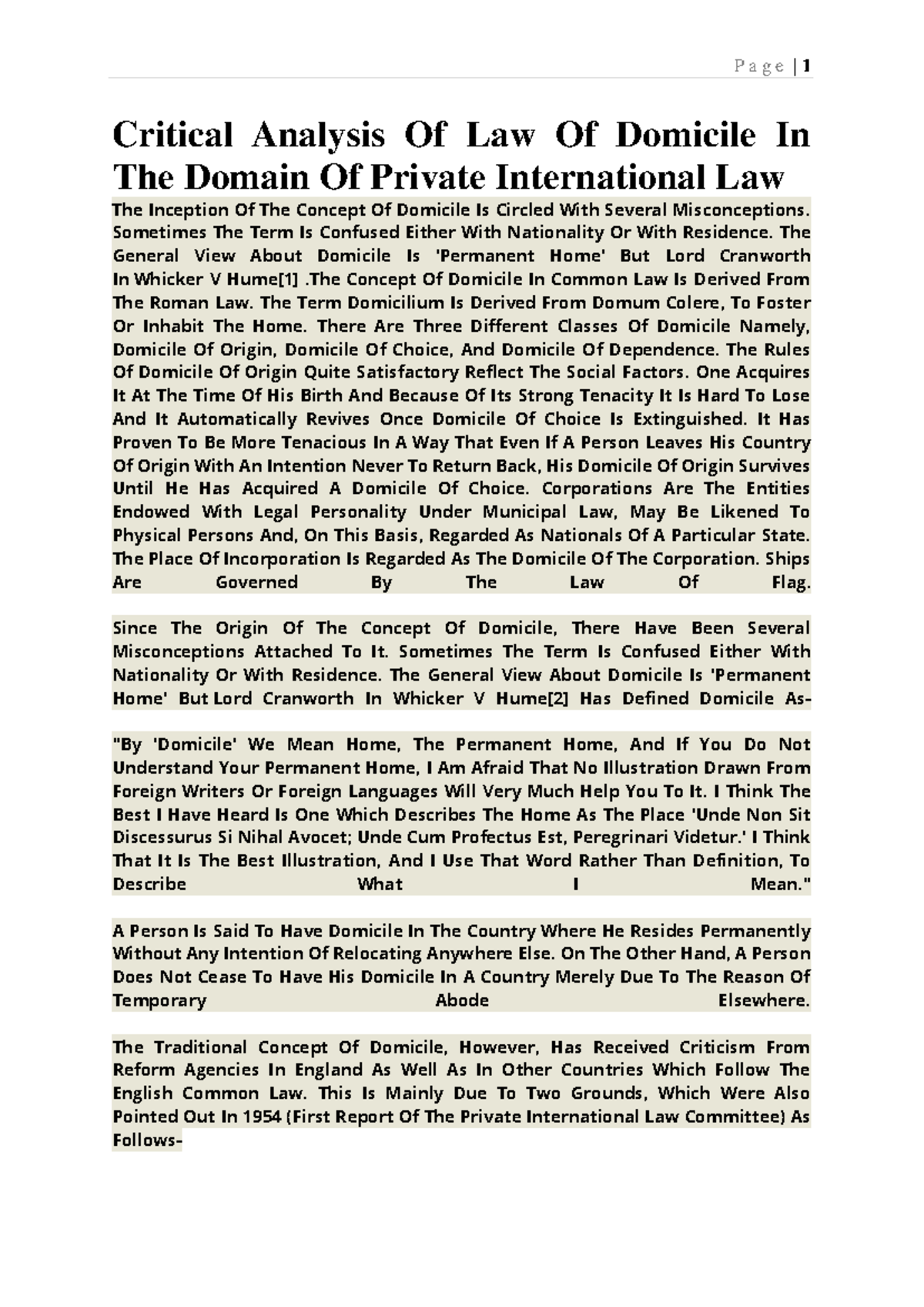 Critical Analysis Of Law Of Domicile In The Domain Of Private ...