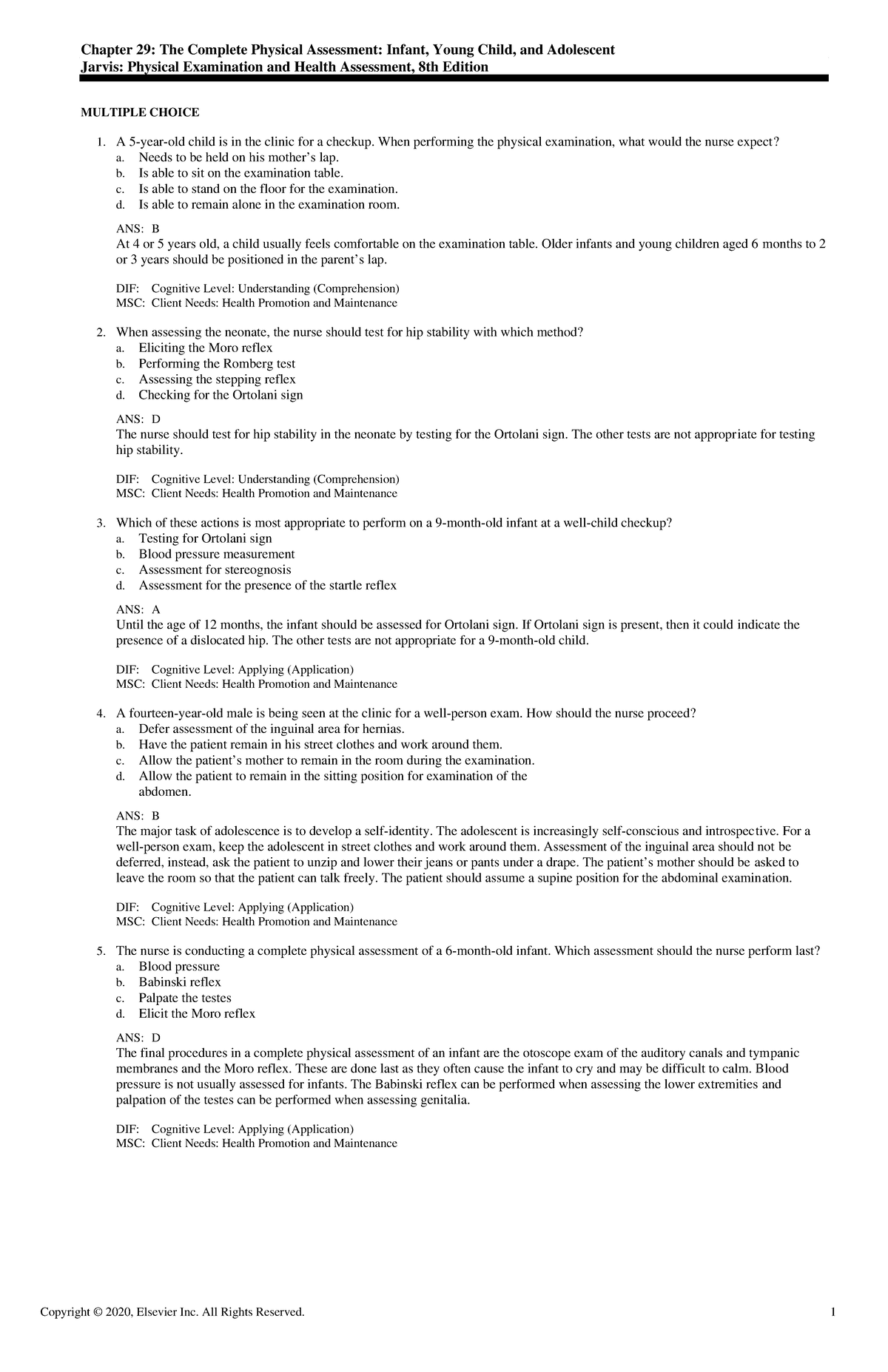 health assessment exam questions for nursing