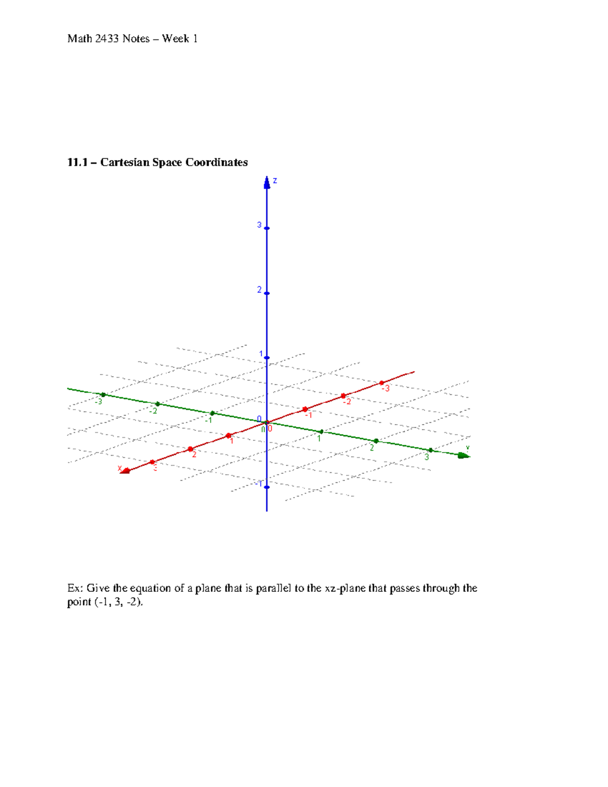 Sn01 copy - Lecture notes - Math 2433 Notes – Week 1 11 – Cartesian ...
