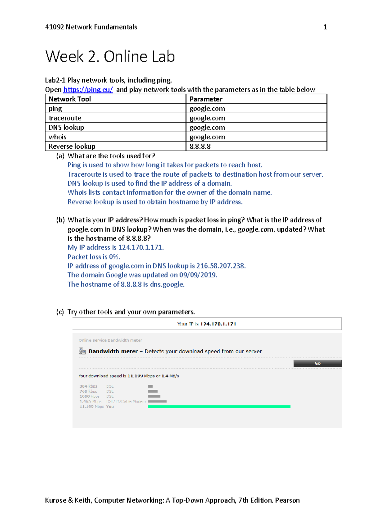 Wk 2 Lab - wk 2 lab - Week 2. Online Lab Lab2-1 Play network tools ...