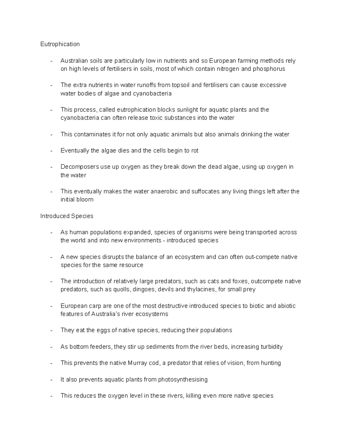 biology extra notes - Eutrophication Australian soils are particularly ...