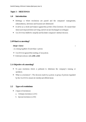 Topic 5 tutorial practice - TRI 2 2020/ COMPANY LAW II TUTORIAL 5 ...