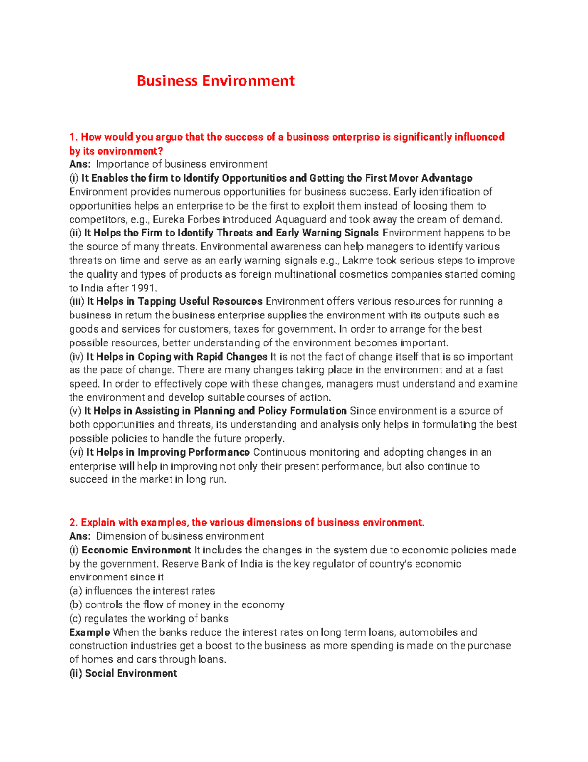 Business Environment part 2 Business Environment How would you argue