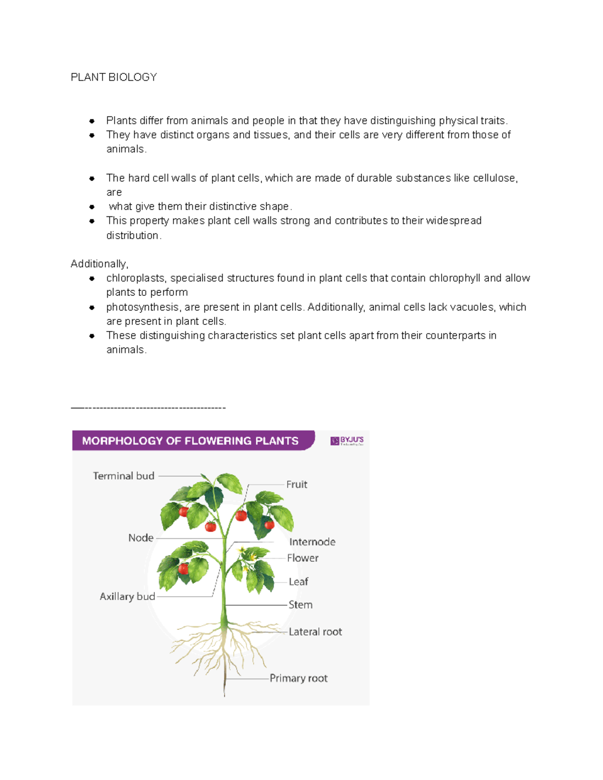 Plant Biology Lecture 2 PLANT BIOLOGY Plants differ from animals and