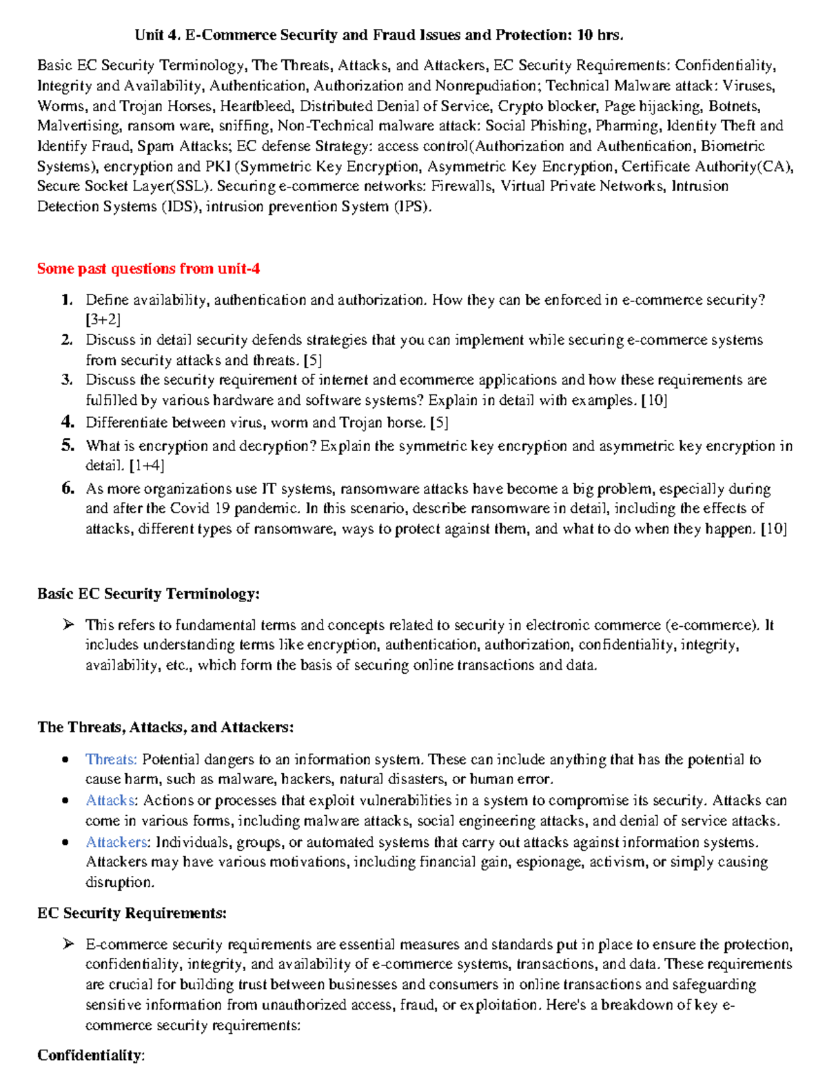 Unit 4 MIS - mis notes - Unit 4. E-Commerce Security and Fraud Issues ...