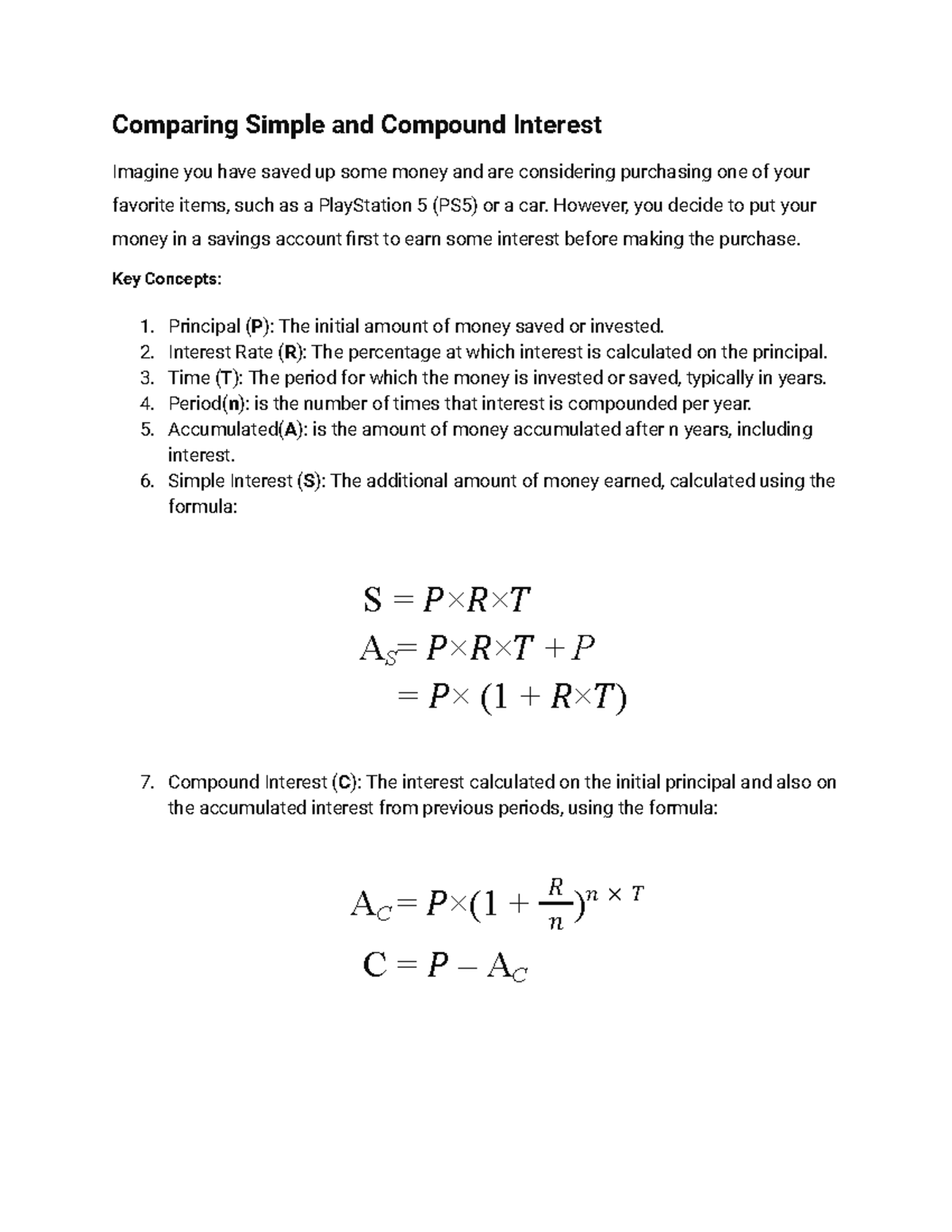 Day 2 Interest rate (Student) - Google Docs - Comparing Simple and ...