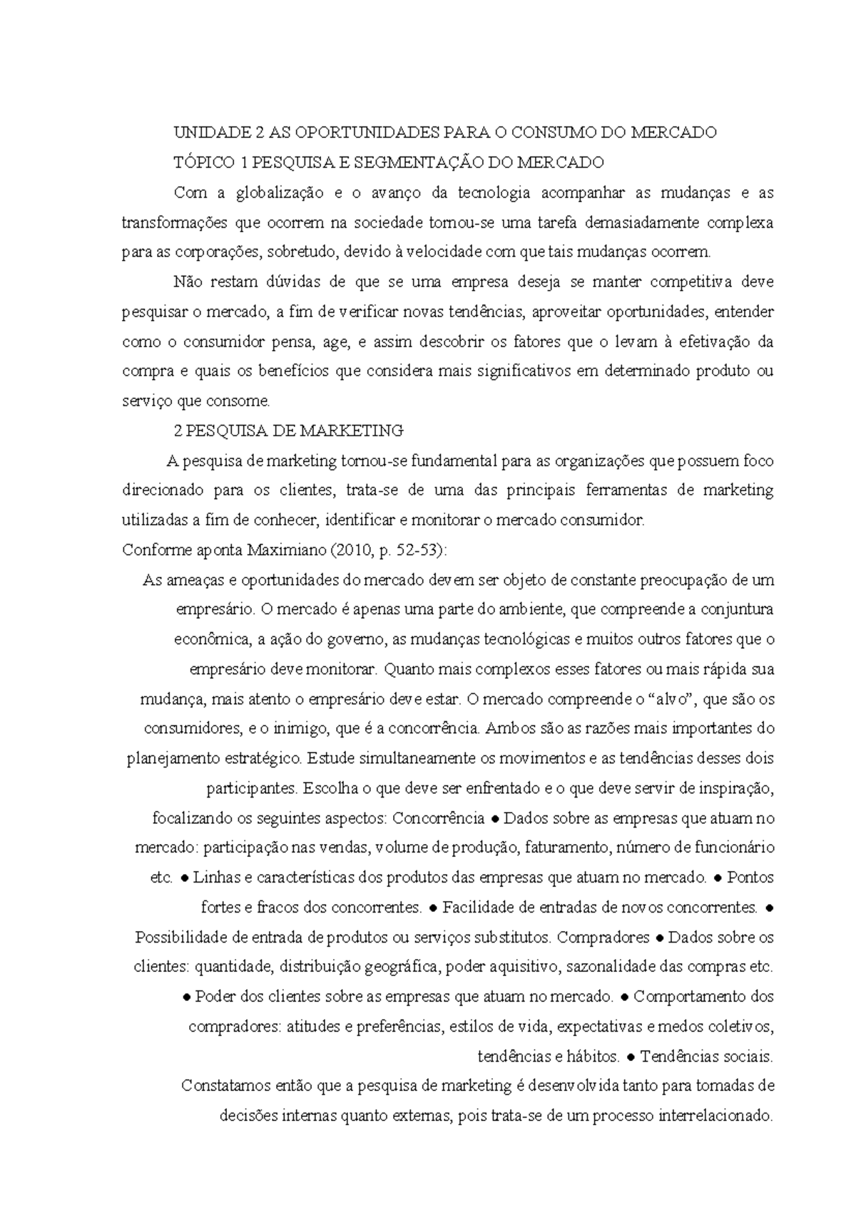 Unidade 2 gestao UNIDADE 2 AS OPORTUNIDADES PARA O CONSUMO DO