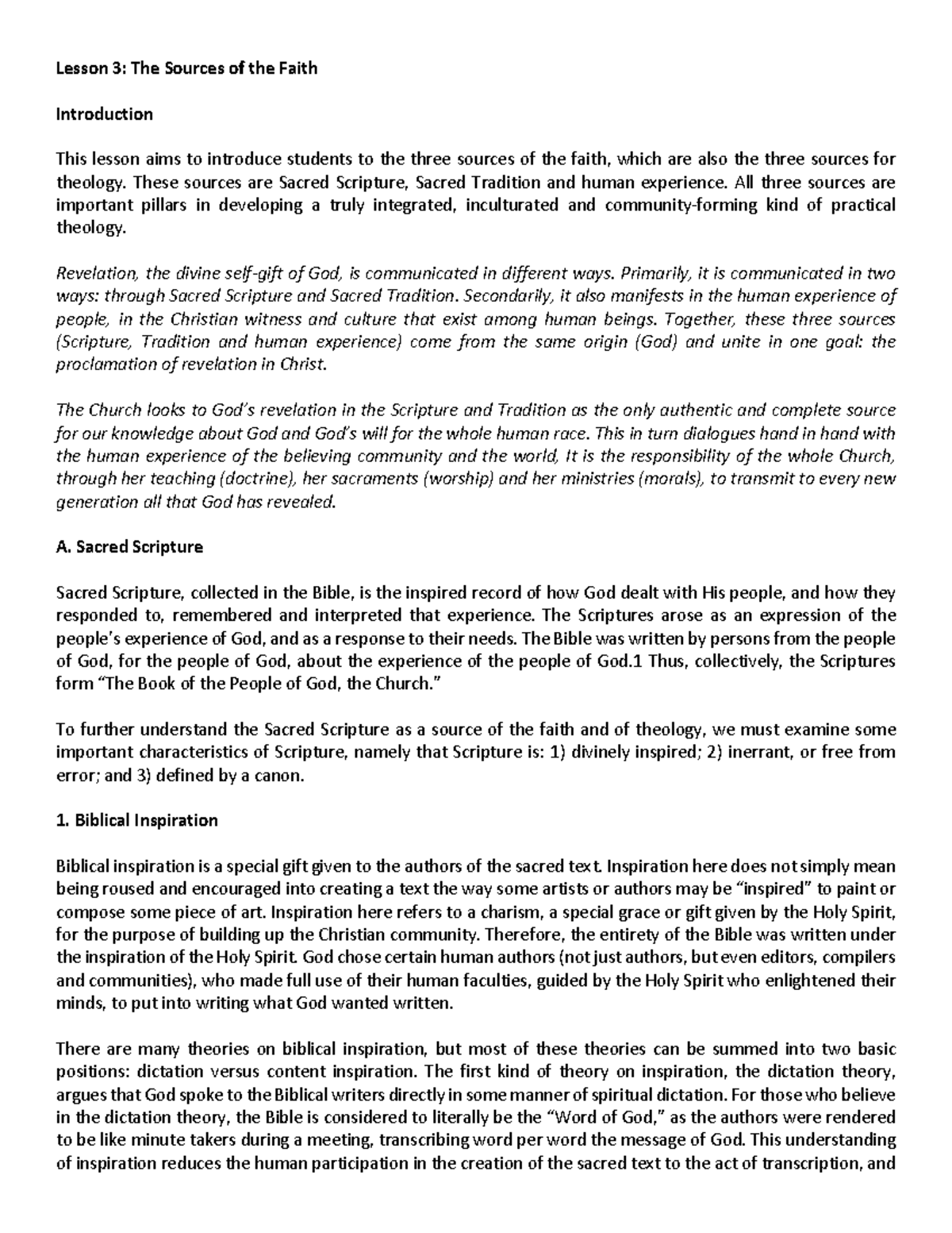 Lesson 3 - FILE - Lesson 3: The Sources of the Faith Introduction This ...