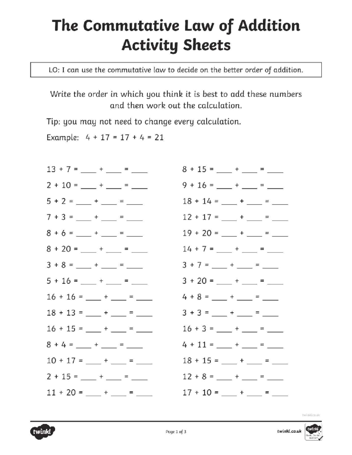 26 november the commutative law of addition the commutative law of